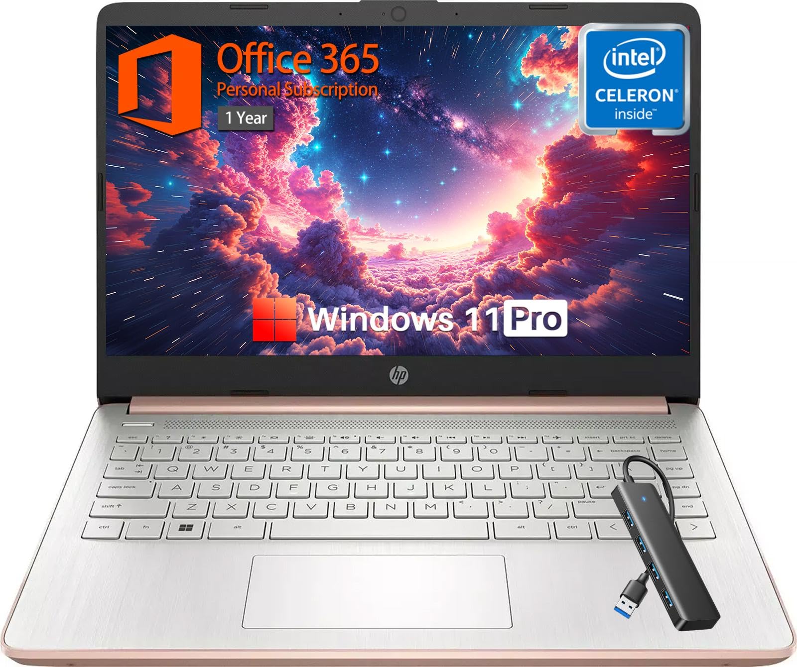 Hp 14 Inch Laptop Student Business, Intel Celeron N4120, 8 Gb Ram, 384 Gb Storage(128Gb Emmc+256Gb Msd), 1-Year Office 365, Inte