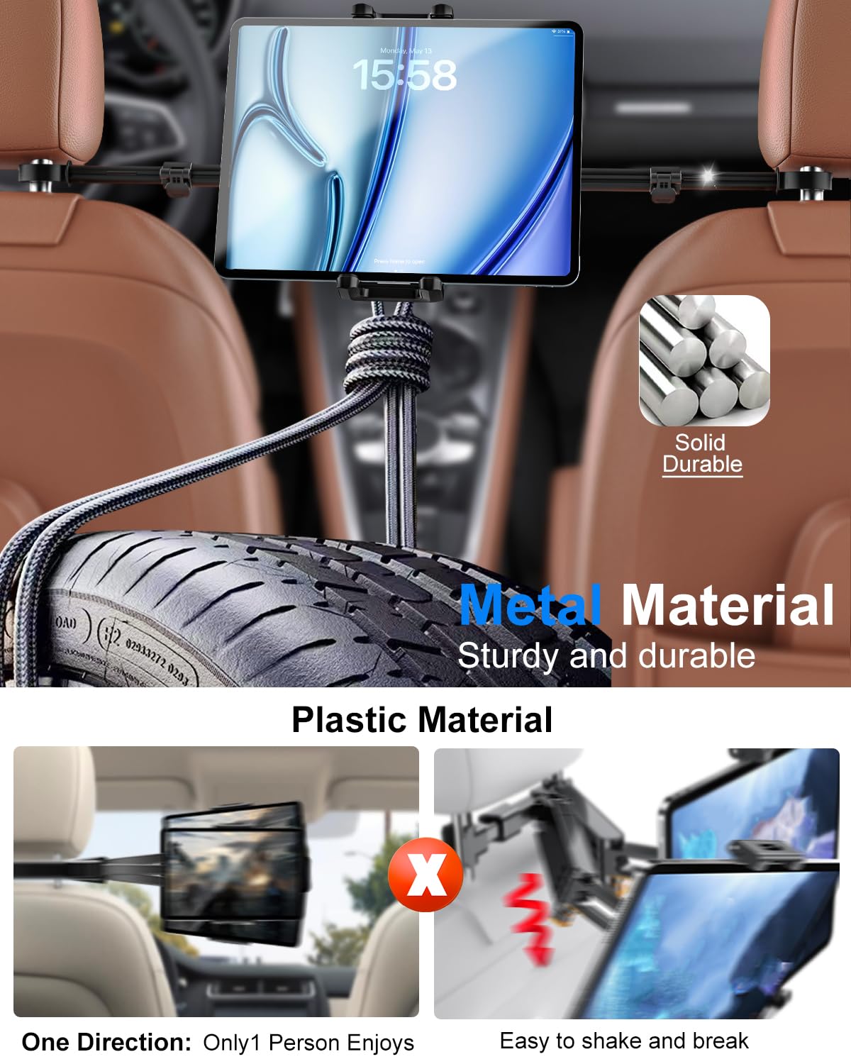 Kolasels Tablet Holder For Car Headrest With 4 Headrest Hooks, Car Tablet Mount Back Seat For Kids Fit 4 13' Tablets & Phones, Ipad Car Holder Back Seat For Ipad Pro 12.9, Air, Mini, Galaxy, Fire