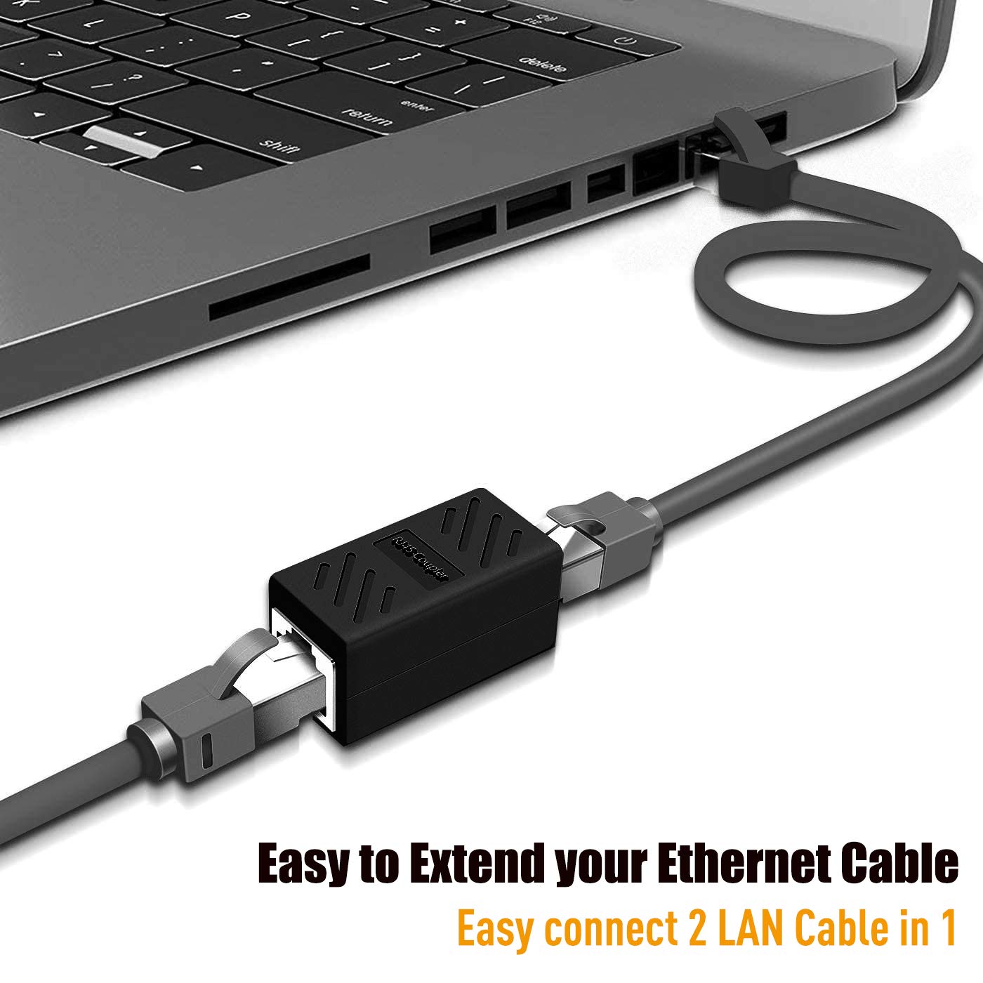 Rj45 Coupler, Pluspoe 2 Pack Ethernet Cable Extender Inline Lan Connector Plugs For Cat5 Cat5E Cat6E Cat7 Cable, Female To Female (Black)