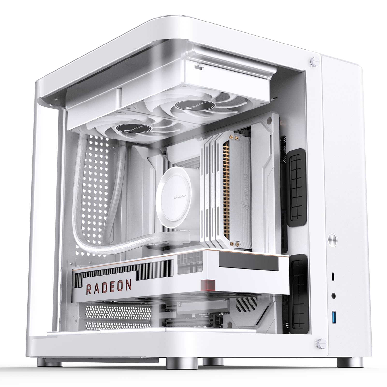 Jonsbo Tk-1 White Micro Atx Mini Tower Computer Case, Hyperboloid Glass Design, Separated Cabinet Structure, Al Alloy Shell Matx