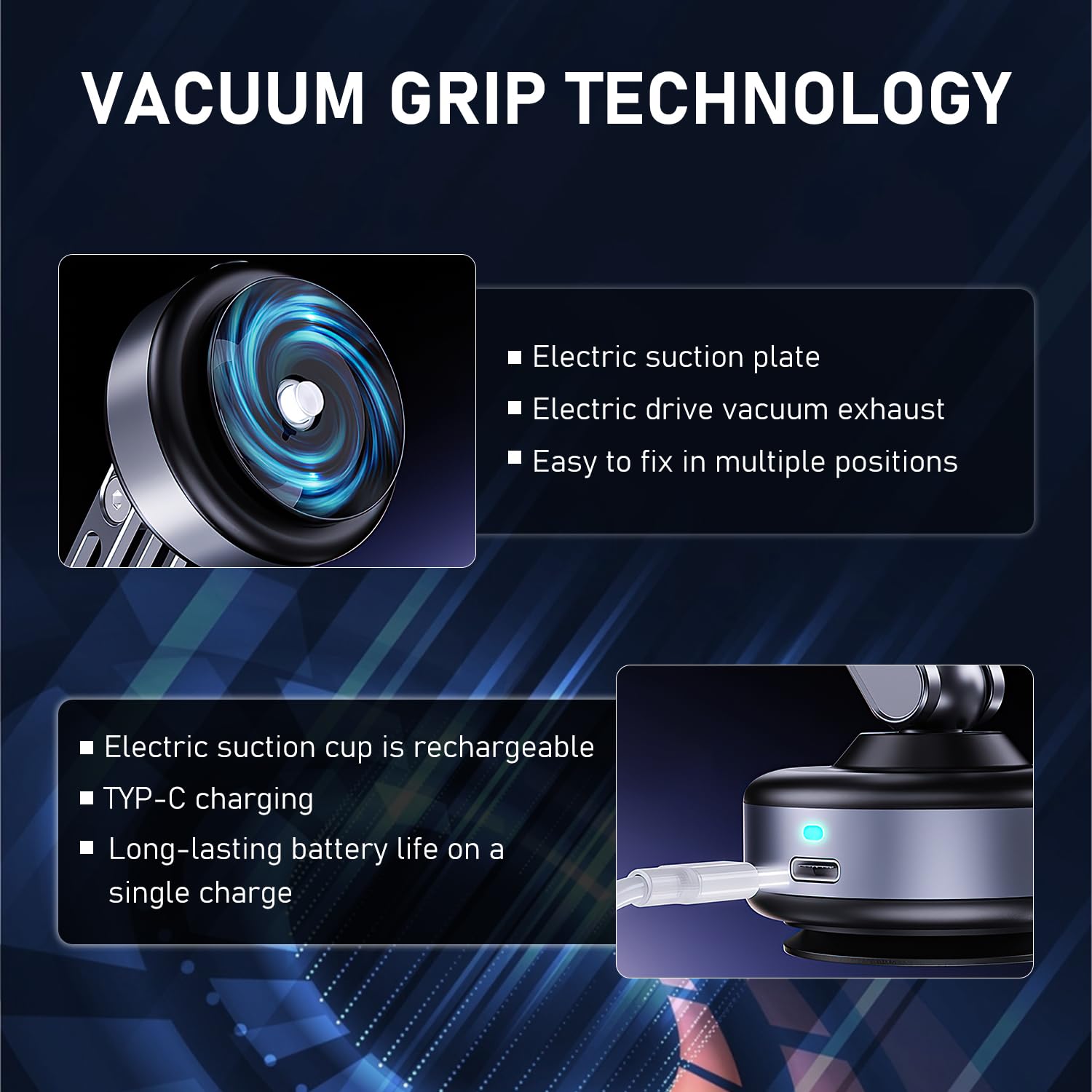 Vacuum Magnetic Car Phone Mount, 360 Adjustable Suction Cup Phone Mount, Foldable Smart Double-Sided Magnetic Phone Holder, From