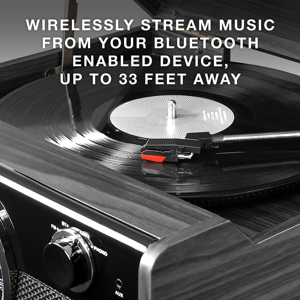 Victrola Metropolitan Mid Century 4 In 1 Bluetooth Record Player & Multimedia Center With Built In Speakers   3 Speed Turntable,