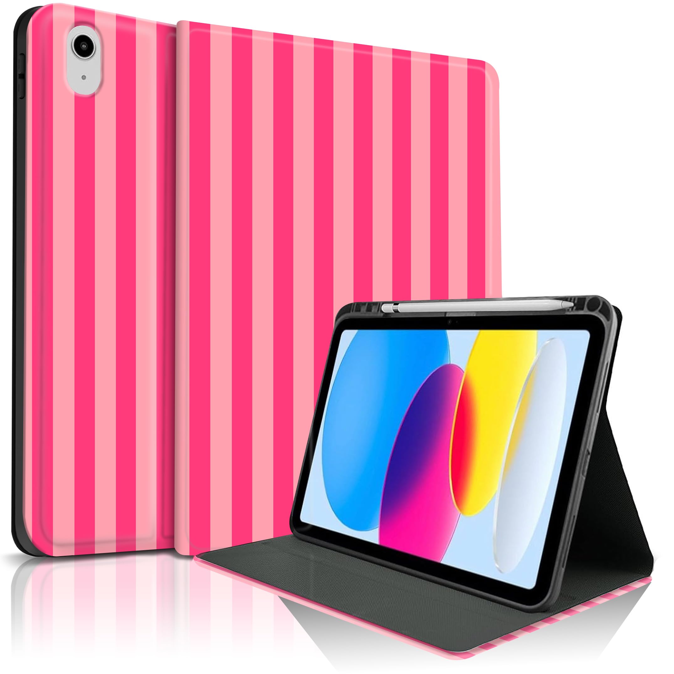 TopPerfekt Case for iPad 11th (A16) 11-inch 2025/ 10th Generation 10.9-inch 2022, Striped Cute Girly Collegiate Style Case with 