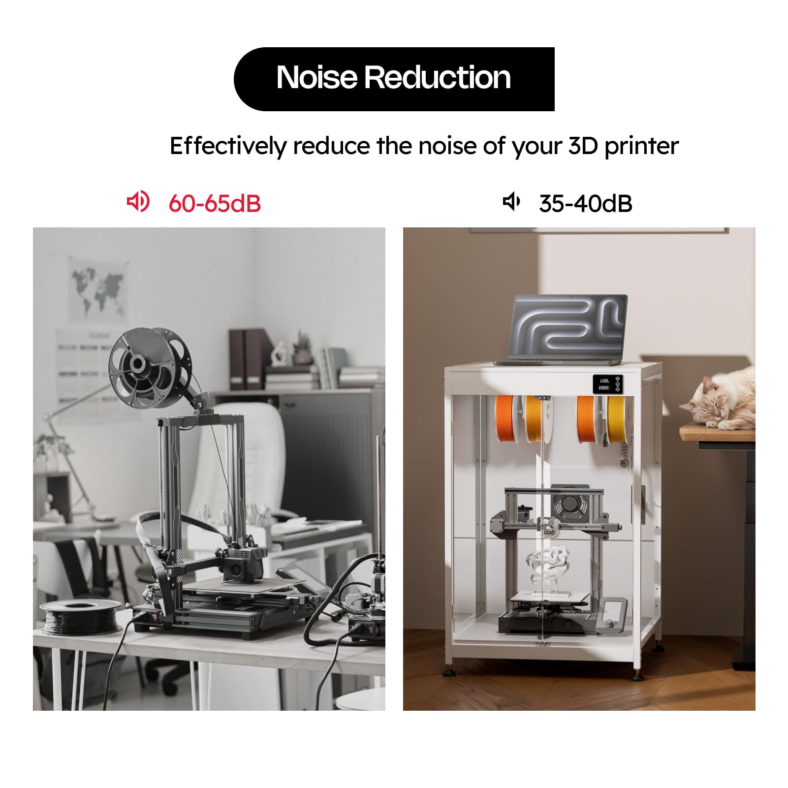 Crafit 3D Printer Enclosure With Ventilation, Hold 4 Spools, Built-In Thermo-Hygrometer And Led Light, Noise Reduction, Dustproo