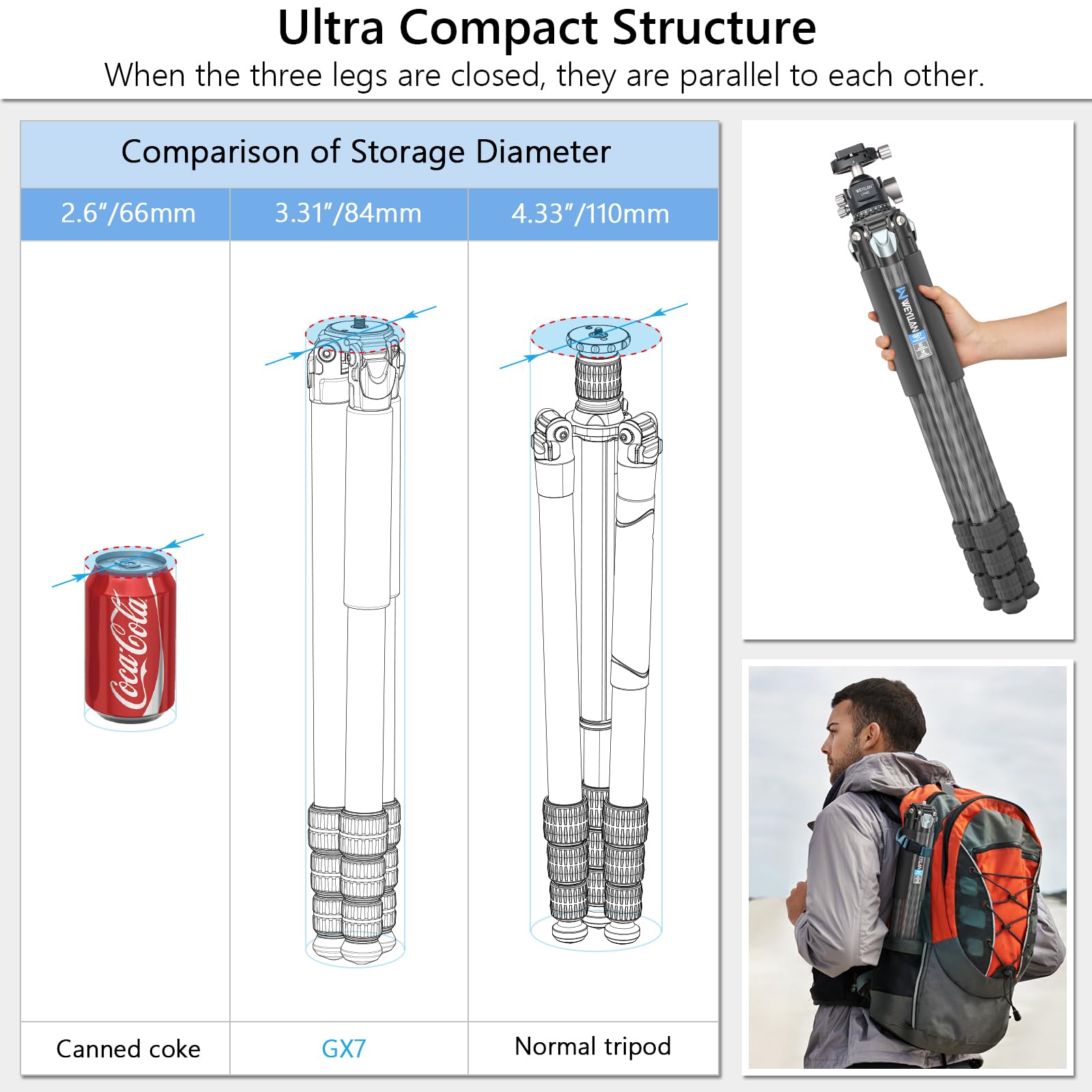 Carbon Fiber Heavy Duty Tripod Artcise 81'' Professional Tripod For Camera, 10 Layer Carbon Fibre Tube, 32.5Mm Leg With Low Profile Tripod Ball Head For Canon Nikon Sony, Dslr Slr Digital Camcorder
