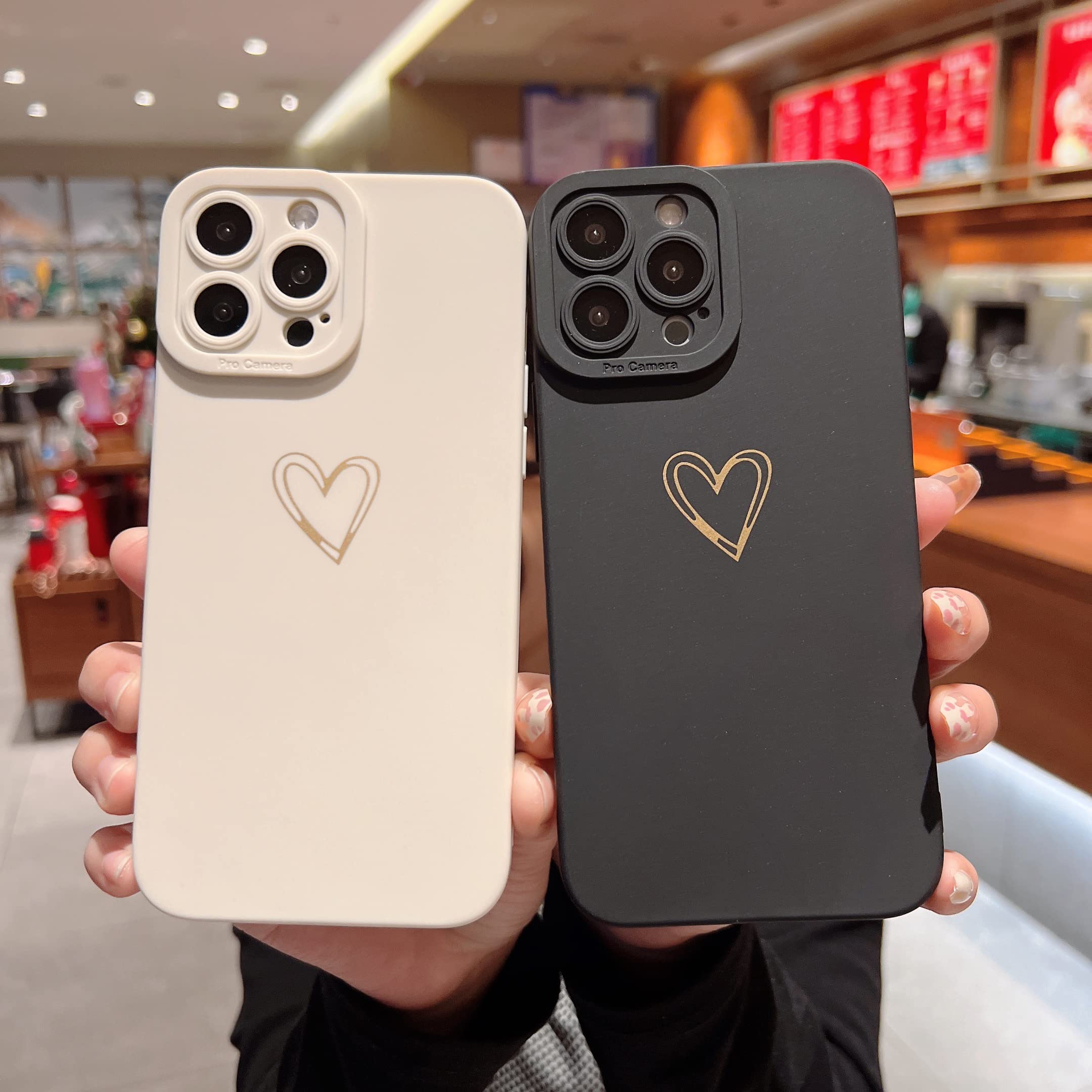 Qokey iPhone 11 Pro 5.8" Love Heart Soft TPU Shockproof Anti-Fall Lens Phone Case White QM083-11P-10