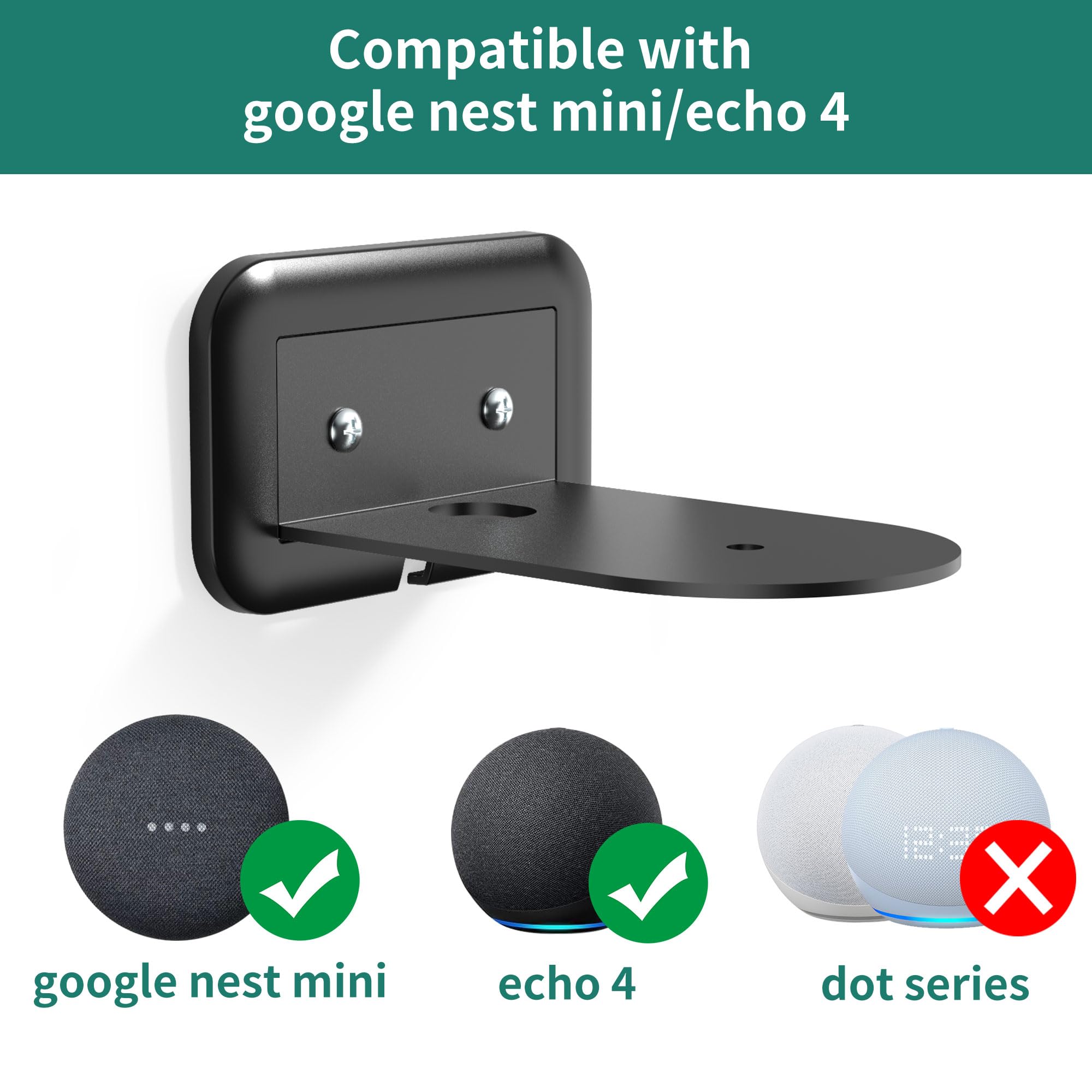 Homemount Metal Wall Mount For Google Nest Mini & Echo 4Th Gen   Speaker Wall Mount Holder With Cable Management To Hide Messy W