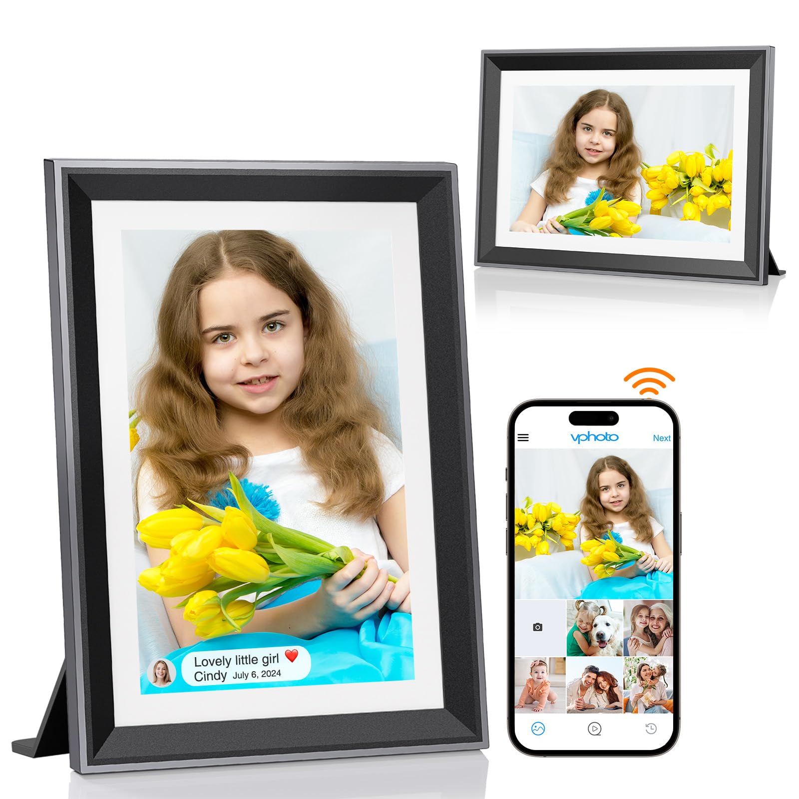 Wifi Digital Picture Frame 10 Inch Smart Digital Photo Frame Electronic With Ips Touch Screen, 16Gb Storage, Auto Rotate, Slides