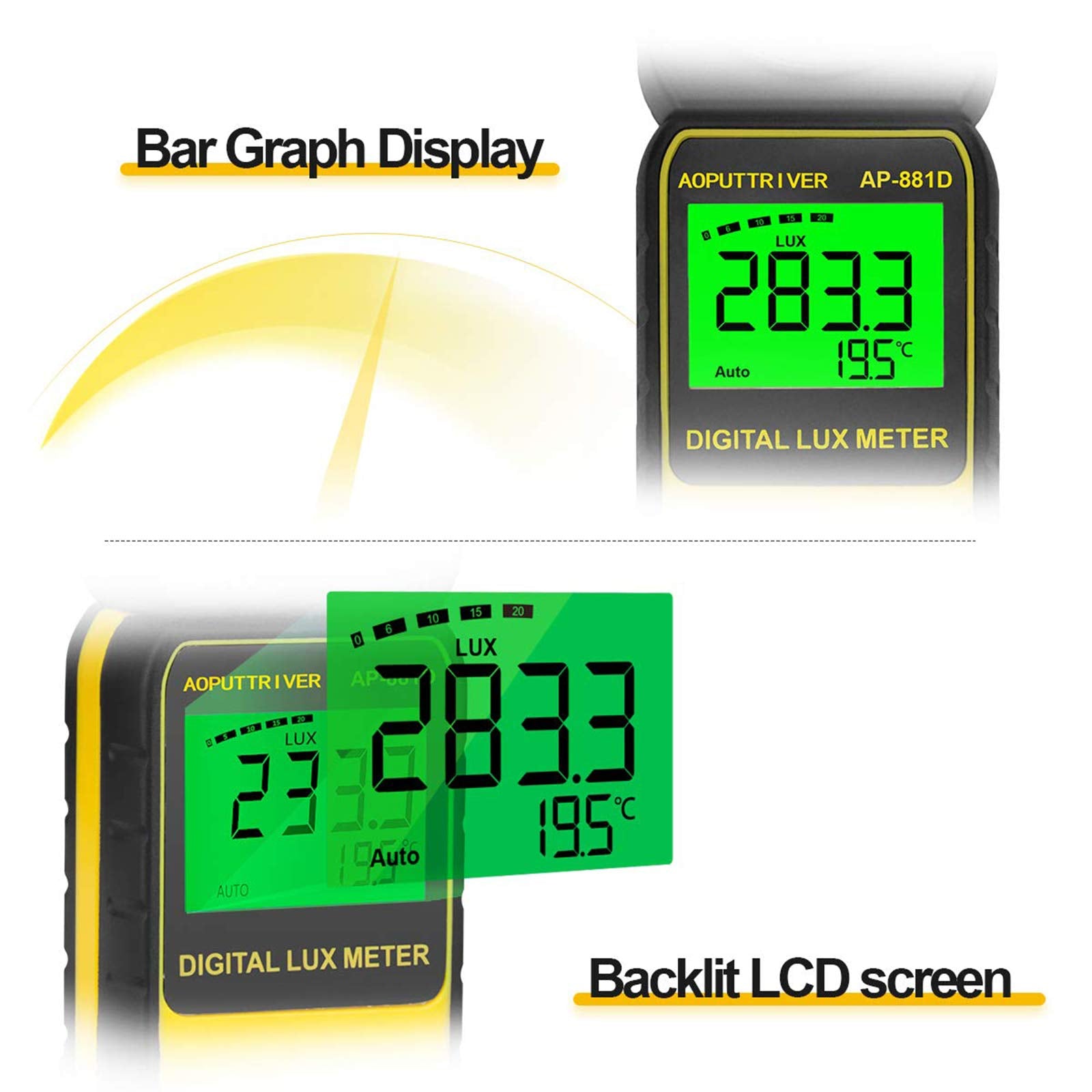 Light Meters, Ap 881D Lux Meter With Ambient Temperature(?/?)Measurer Light 0.01~400,000 Lux (0.01~40,000 Fc), Luxmeter With 270