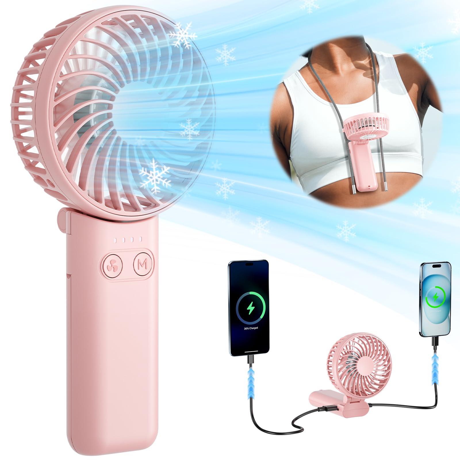 Handfan Upgraded Handheld Fan, 5 Speeds Strong Airflow Hand Fan [Max 27 Working Hours], 180 Foldable Compact Design Personal Fan
