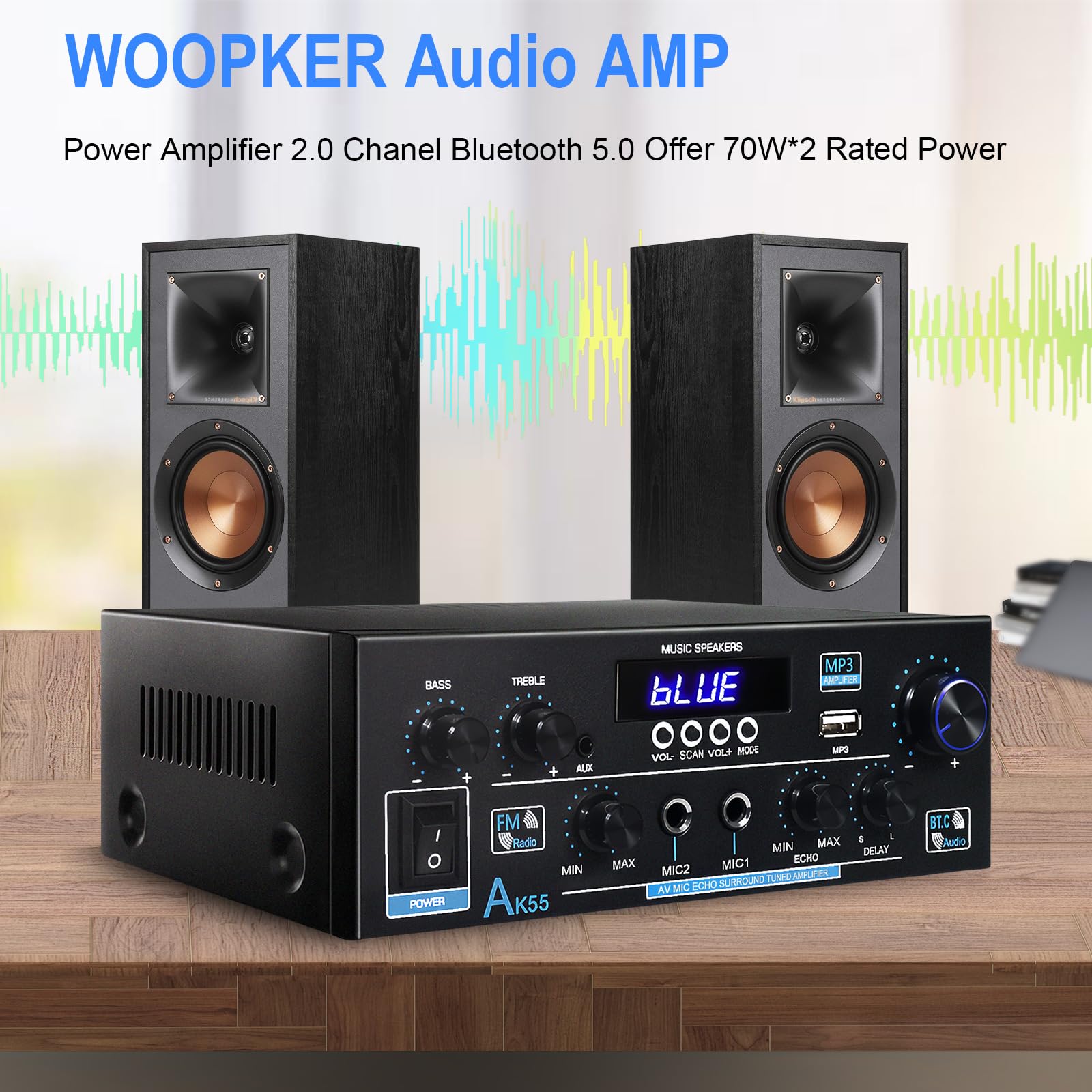 Ak55 Amplifier Home Audio Stereo Receiver With Bluetooth 5.0 Rated Power 70W X2 Mini Amp 2.0 Channel Hifi Stereo Amplifier For H