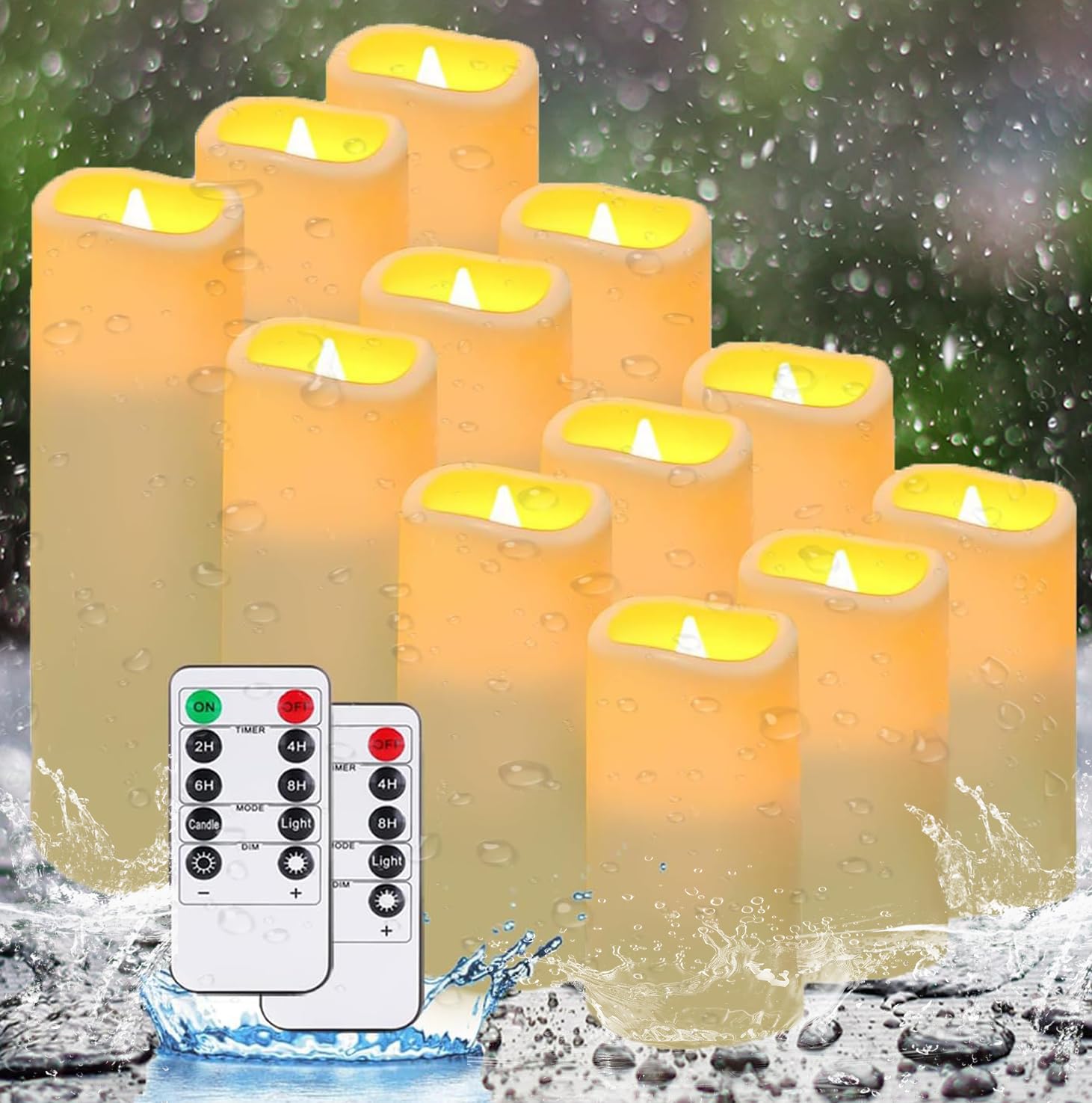 Qqfctoo 12Pack Outdoor Waterproof Flameless Candle, Battery Powered Twinkling Led Candle For Outdoor Decoration, Porch H 4'' 5''