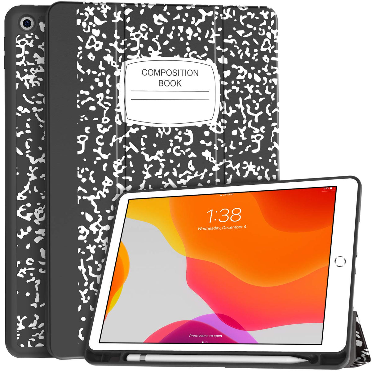 Soke Case For Ipad 9Th Generation 2021/8Th Gen 2020/7Th Gen 2019 With Pencil Holder   Premium Shockproof Case With Soft Tpu Back Cover & Auto Sleep/Wake For Ipad 10.2 Inch, Book Black