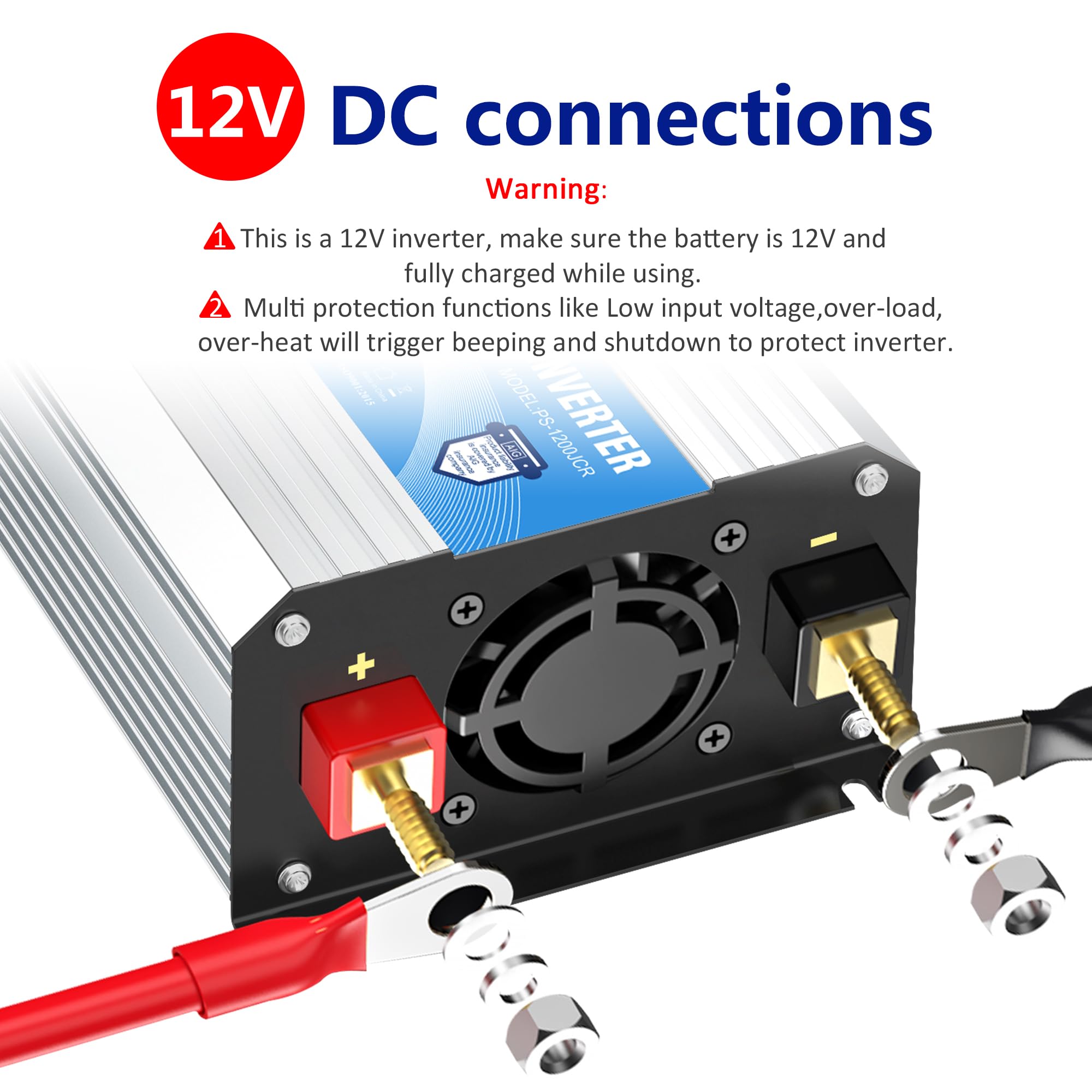 Power Inverter Pure Sine Wave 1200 Watt 12V Dc To 120V Lithium Battery Compatible With Ul Fuses And Usb-C Pd30W And Qc 3.0 Fast