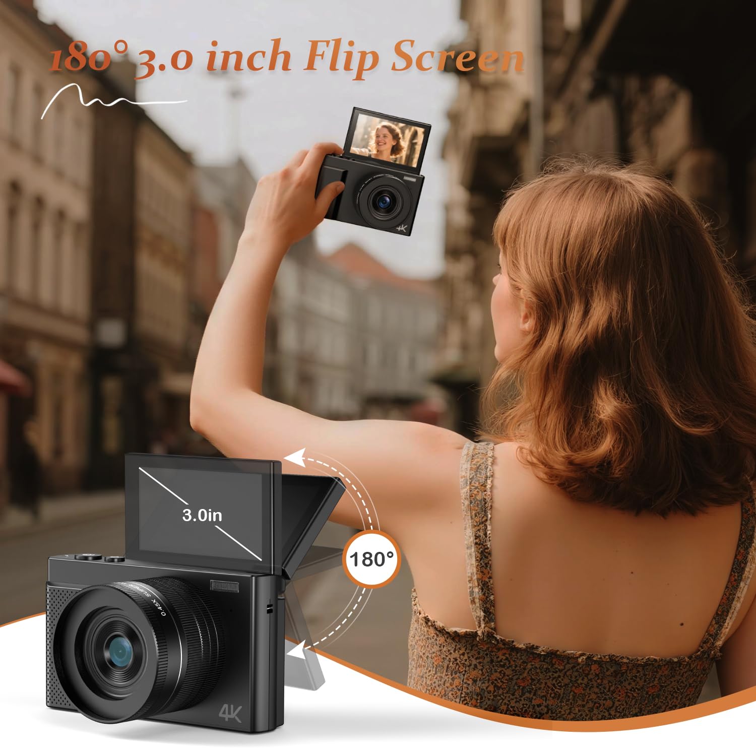 4K Digital Camera For Photography, 64Mp Retro Autofocus Vlogging Camera For Beginners & Teens With 3 180 Flip Screen, 16X Zoom,
