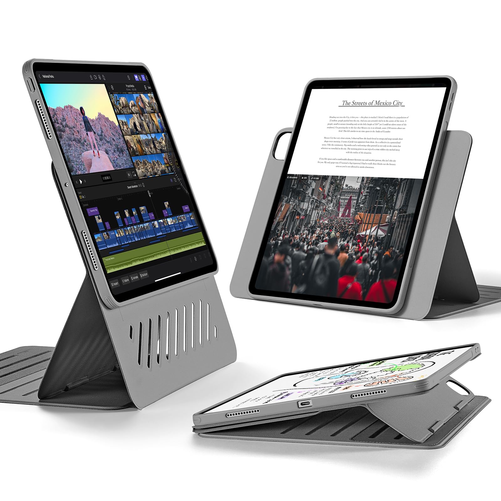 Esr For Ipad Pro 13 Inch Case M4(2024), Ipad Pro 13 Rotating Case With Removable Magnetic Cover, Adjustable Portrait/Landscape Stand With Raised Screen View, 9 Standing Angles, Shift Series, Grey