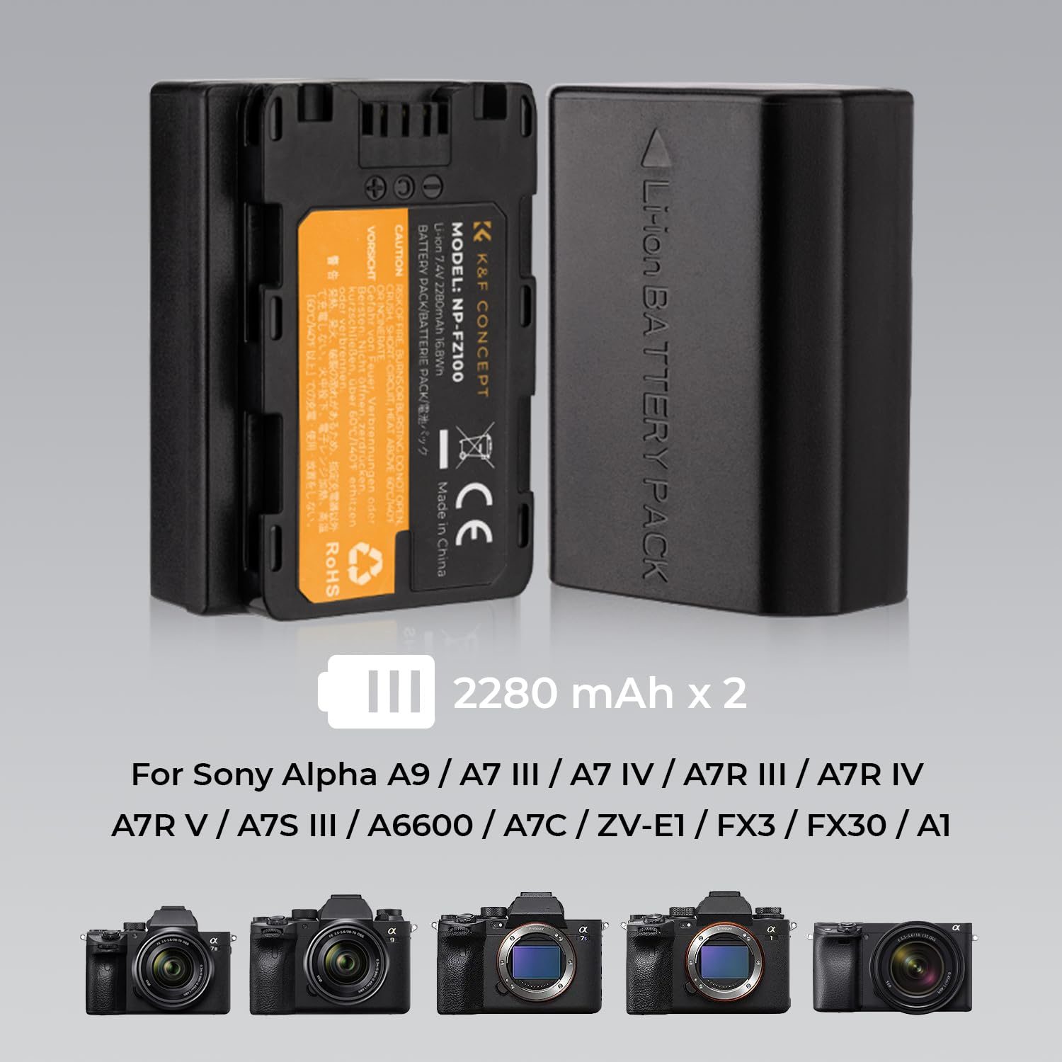 K&F Concept Np Fz100 Battery And Dual Slot Charger Set For Sony A7Iii, A7Iv, A7C, A6700, A6600, Zv E1, Zv E10Ii, Fx3, Fx30, A9,