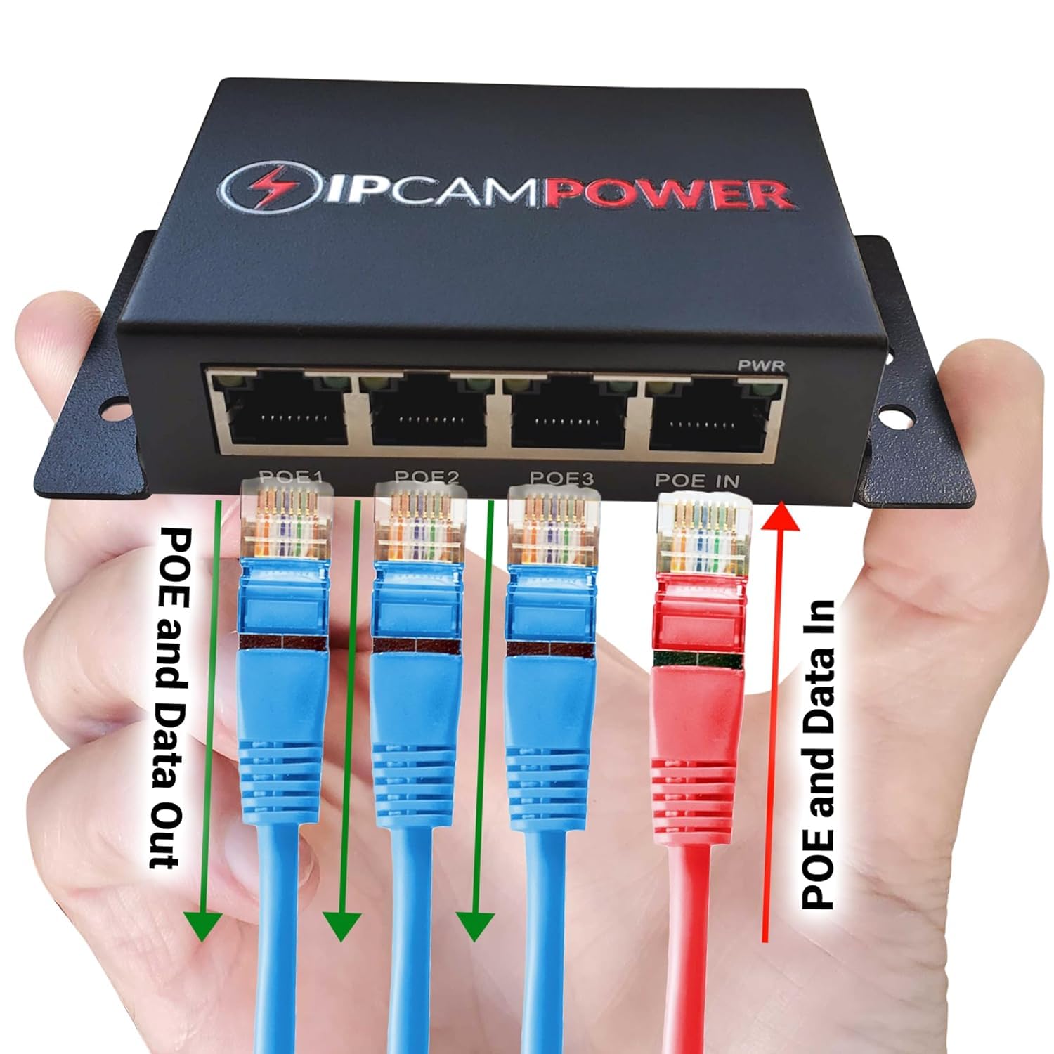 POE Powered 3 Port Switch & Network Cat5 Cat6 Midspan Cable Range Extender Pass Through Repeater for IP Cameras  Gigabit 10/100