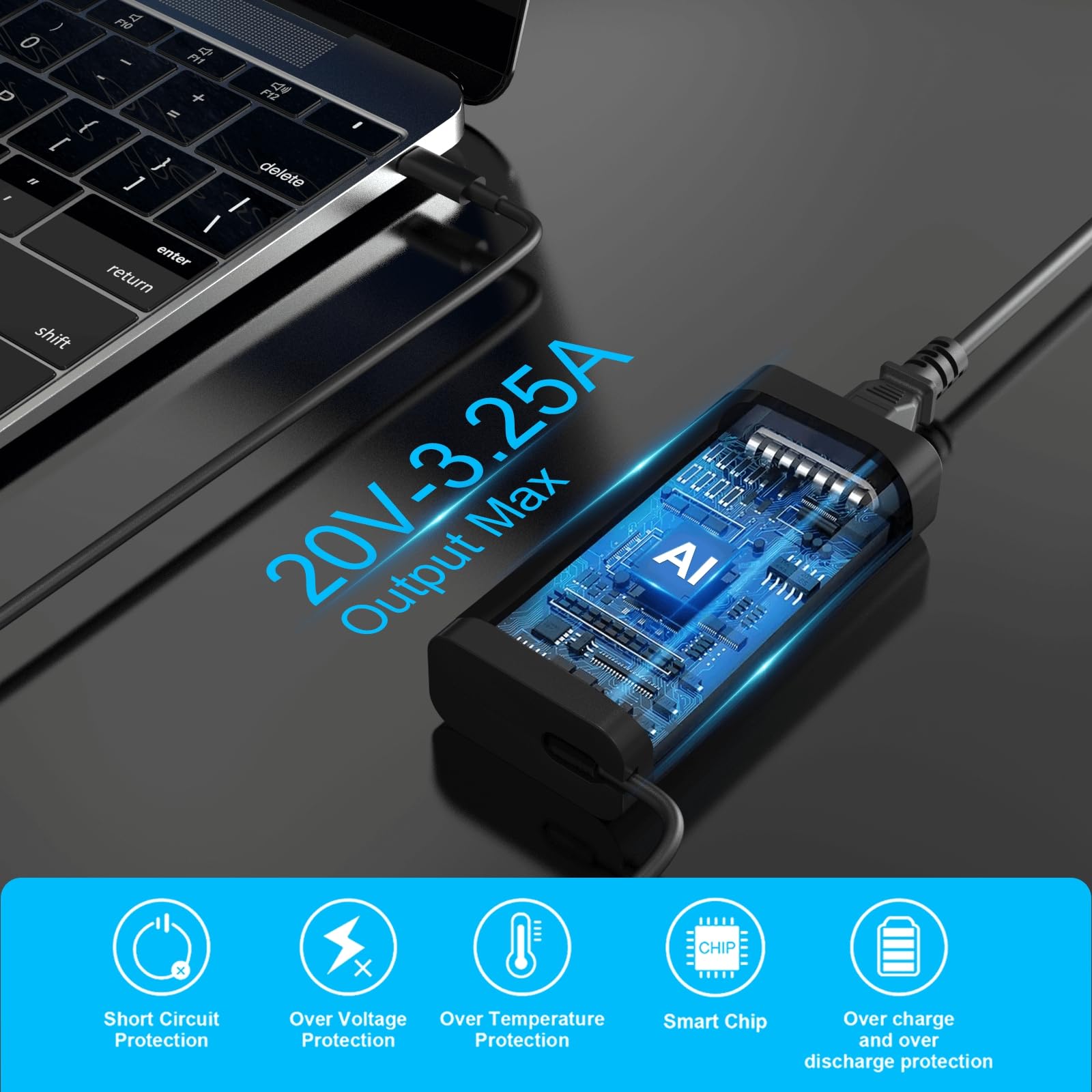 65W Watt Usb Type C Laptop Charger For Dell Chromebook 3100 2In1, Latitude 5440 5540 7440 5420 7420 5520 E5440 5450 5430 5530 74