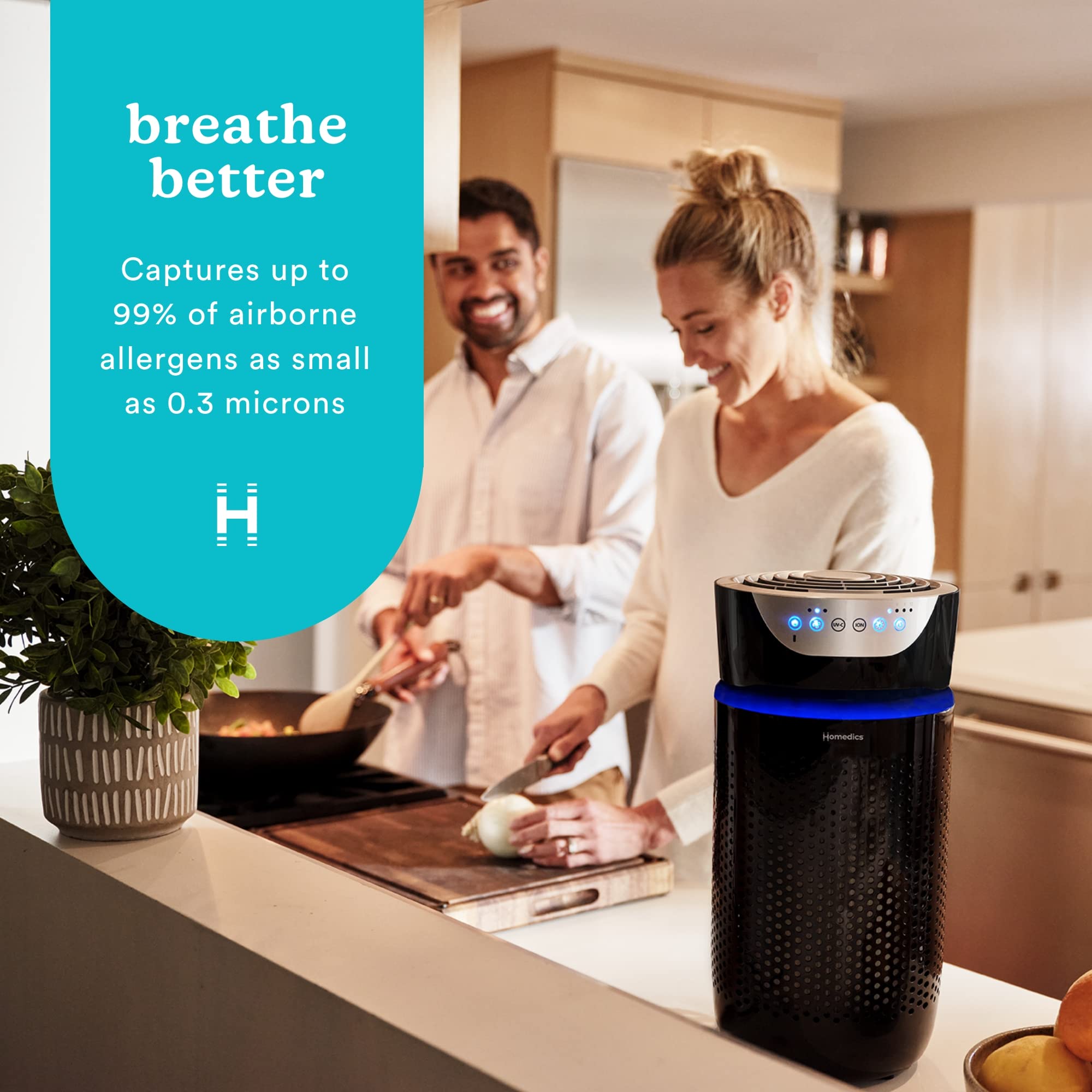 Homedics Totalclean Tower Air Purifier For Viruses, Bacteria, Allergens, Dust, Germs, Hepa Filter, Uv-C Technology, 5-In-1 Purif