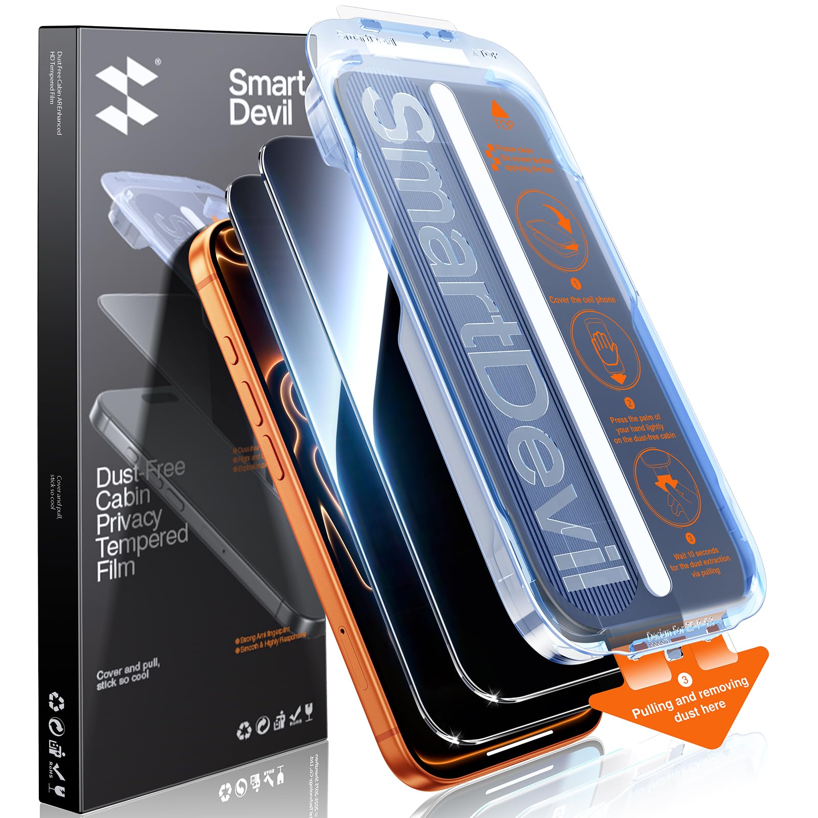 SMARTDEVIL 2 Pack Tempered Glass for iPhone 17 Pro Max Privacy Screen Protector, Military-Grade Shatterproof Protection, 9H Hard