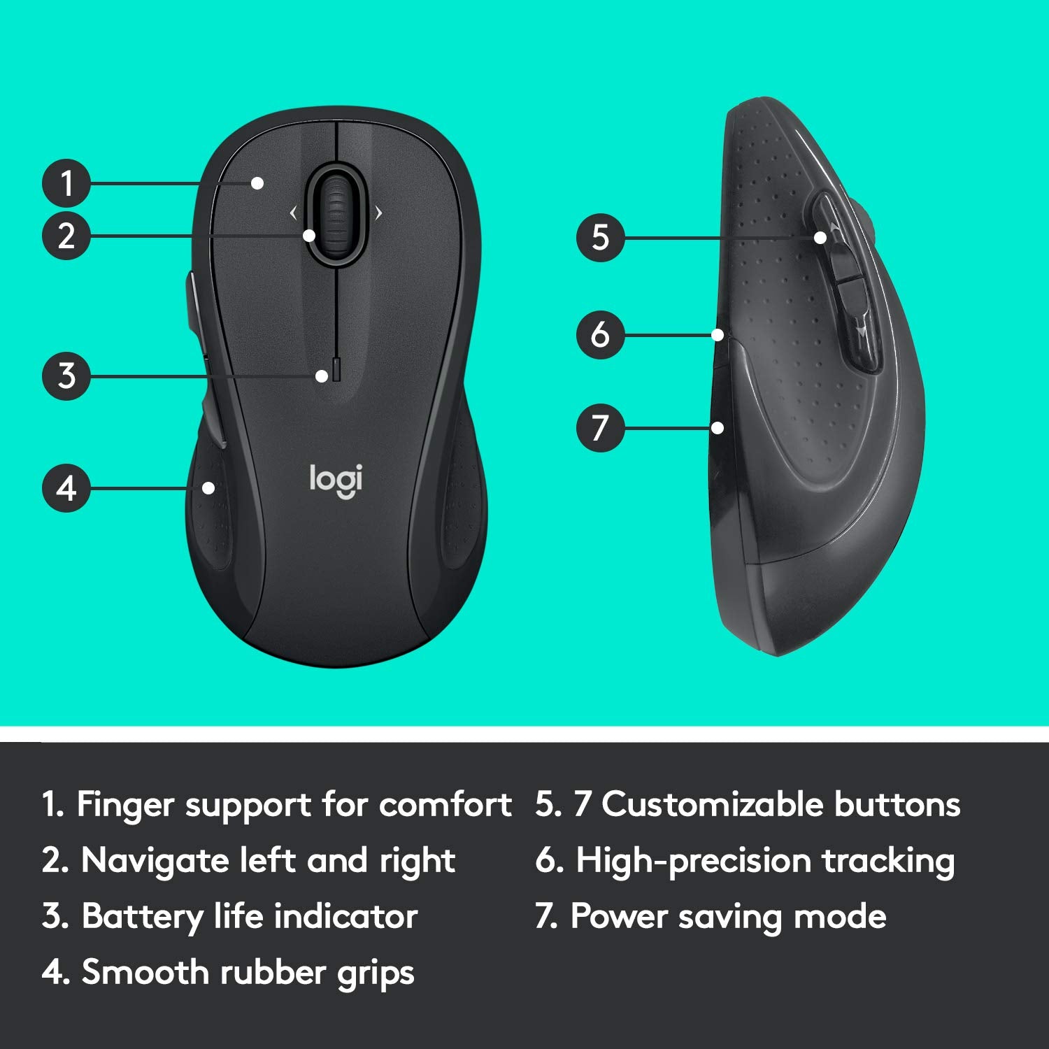 Logitech M510 Wireless Mouse for PC - Graphite, USB Unifying Receiver, One Size, Ergonomic Design