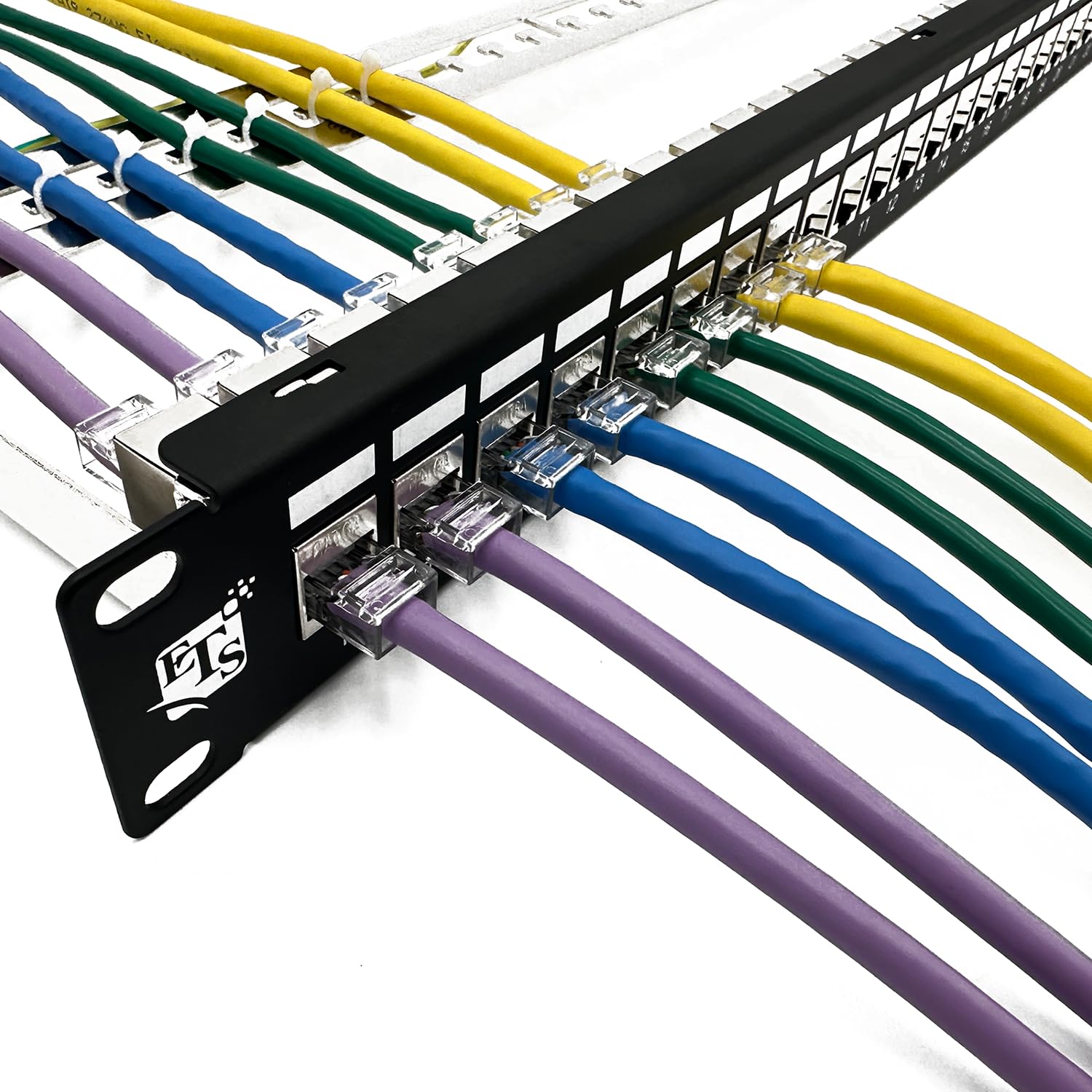 Ets 24 Port Cat6A Ftp Shielded 1U Patch Panel 19 Inch Loaded W/Tool Less Keystone Jacks Rackmount Or Wallmount