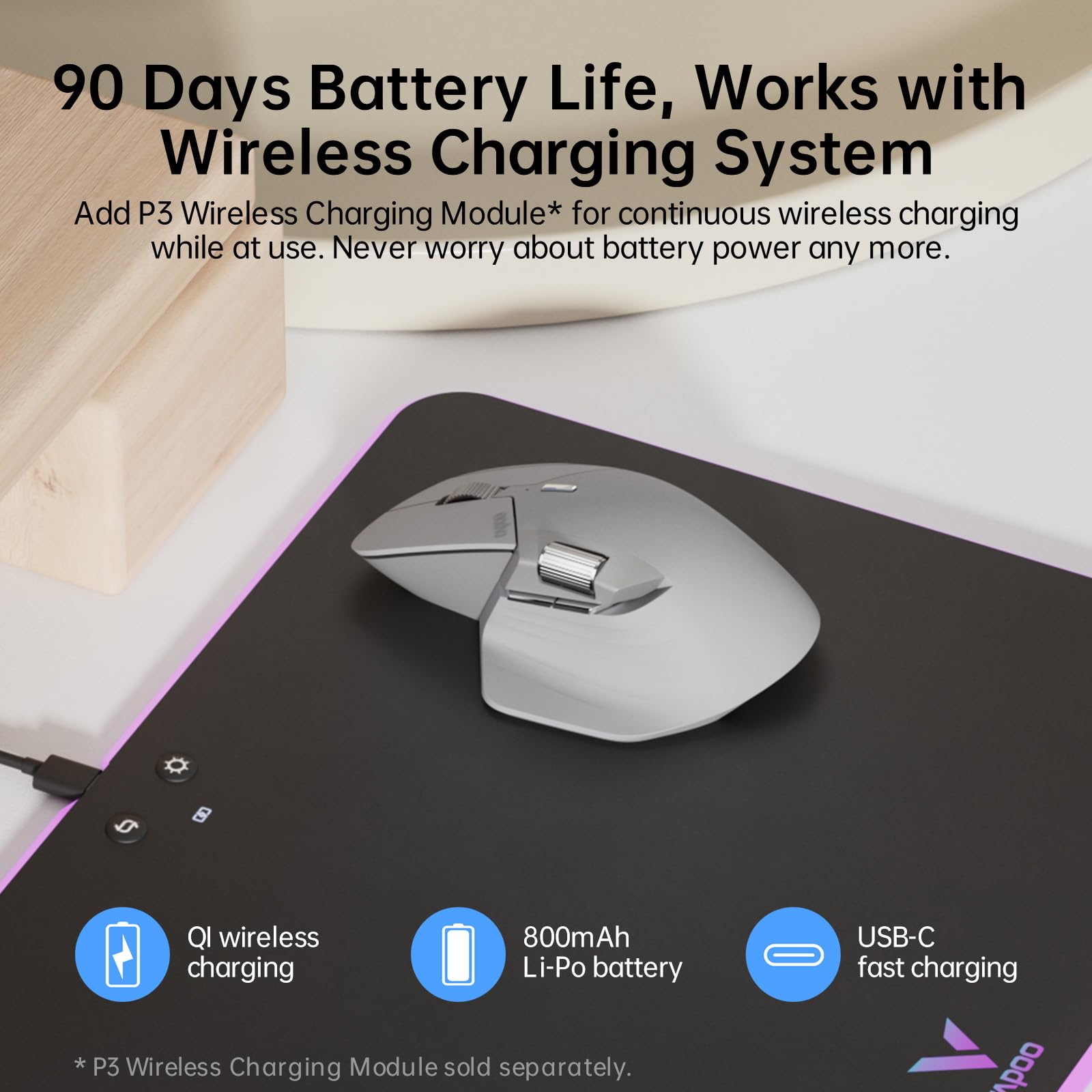 Rapoo Mt760 Multi Device Wireless Mouse, Bluetooth 5.0/3.0 And 2.4Ghz Tri Mode Connection, Up To 4 Devices, 11 Programmable Butt