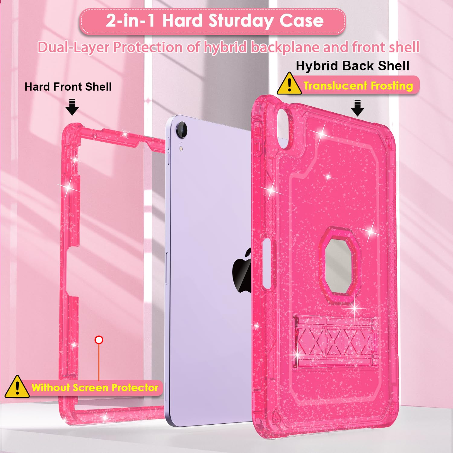 Zonefoker For Ipad Air 11 Inch Case 6Th/5Th/4Th Generation M2 11 Inch 2024/2022/2020 Case, Hot Pink Glitter Slim Cover For Kids