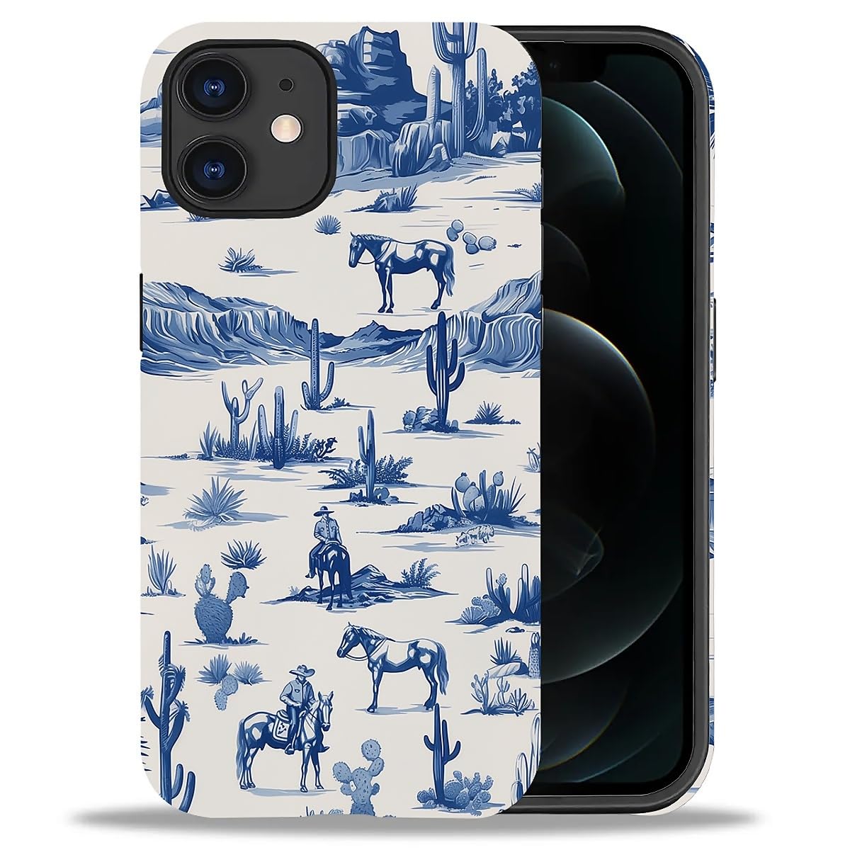Fkbrcl4U For Iphone 11 Case, Hybrid 2-Layer Silicone Protective Matte Case For Girl Women Western Cowboy Horse Cow Desert Cacti 