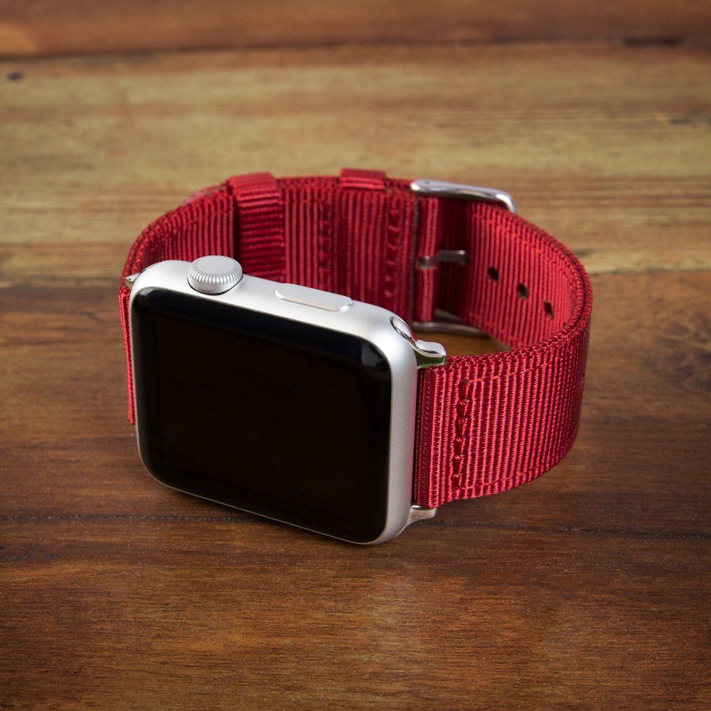 Archer Watch Straps - Premium Nylon Straps For Apple Watch (Red, Stainless, 44/45/46/49Mm)