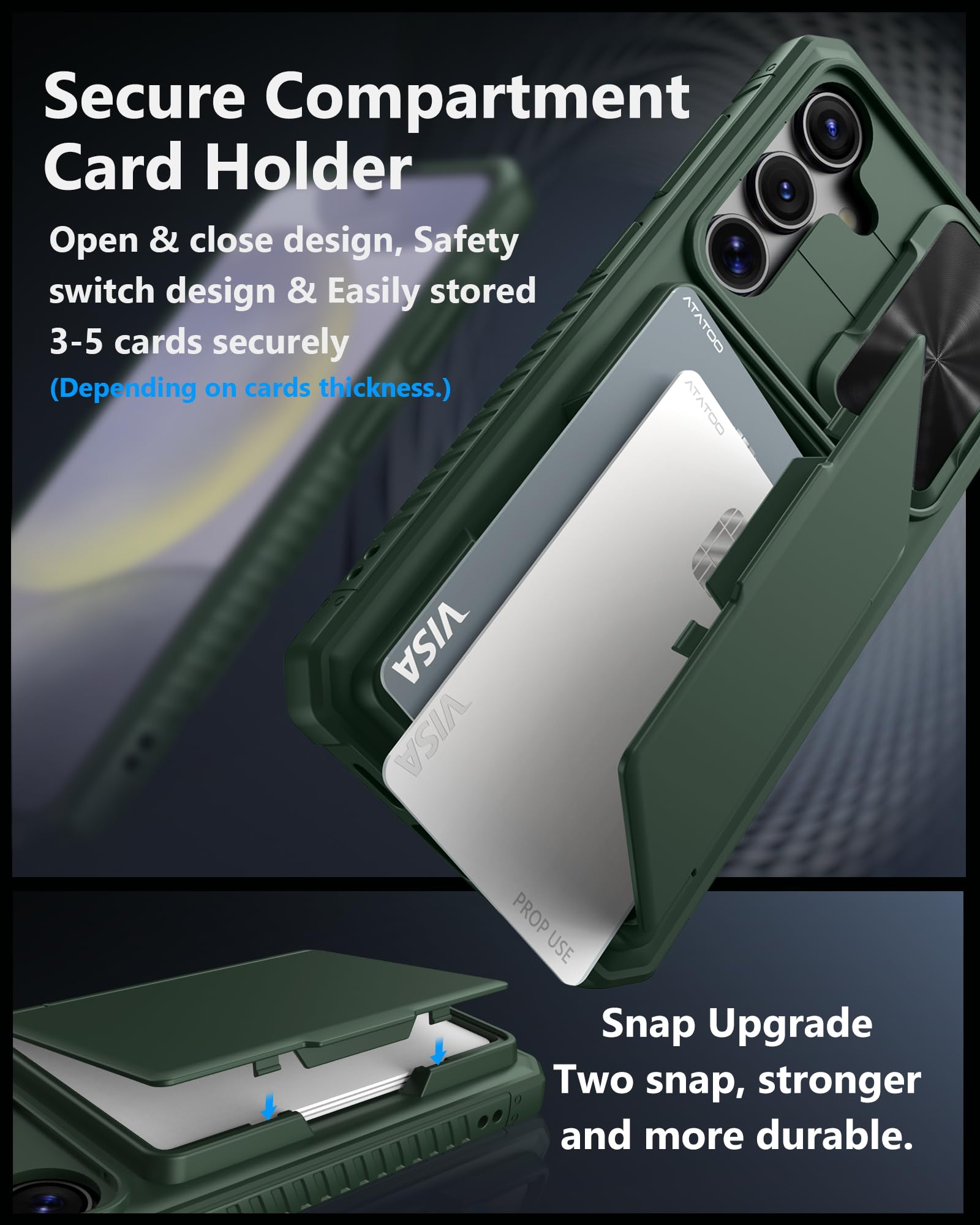 Atatoo For Samsung Galaxy S24+ Plus Wallet Case, Built In Card Holder(Store 4 5 Cards) & Sliding Camera Cover, Military Grade Pr