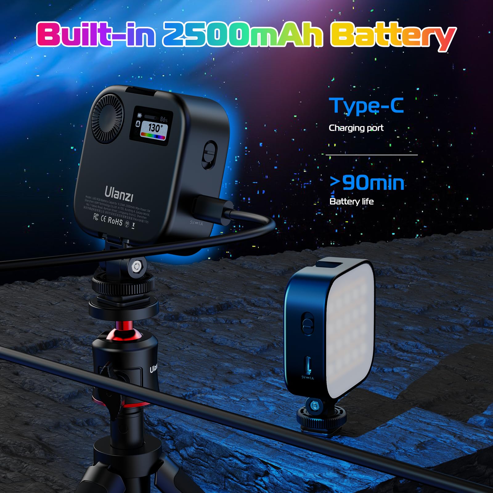 Ulanzi U60 Rgb Video Lights Black Led Camera Light 360 Full Color Portable Photography Lighting W Quick Release Cold Shoe Adapte