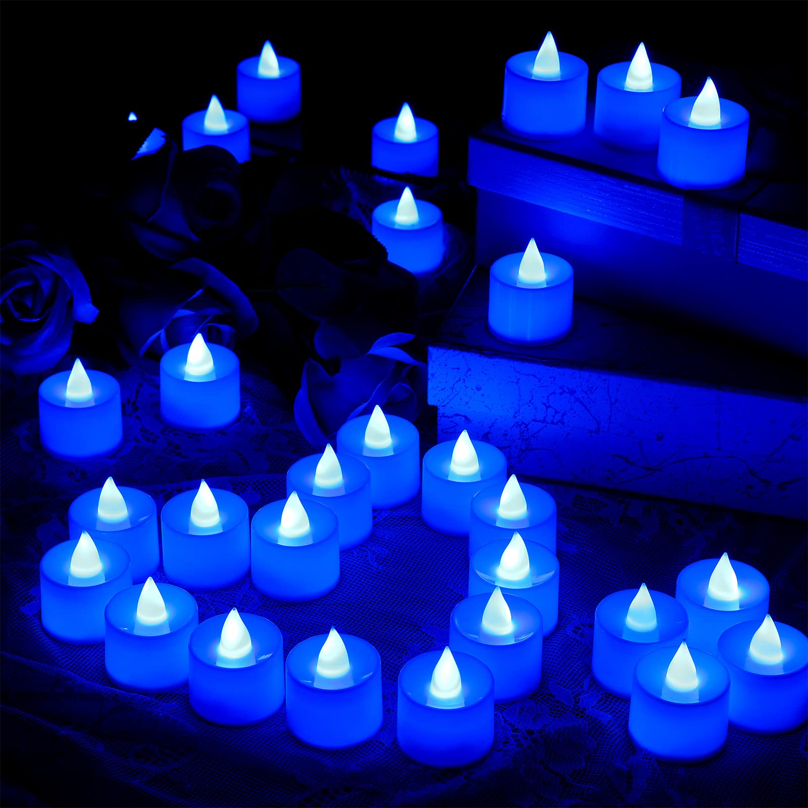 Coume 72 Pack Blue Flameless Tea Lights Candles Blue Wedding Flameless Flickering Led Battery Operated Candles For Anniversary R