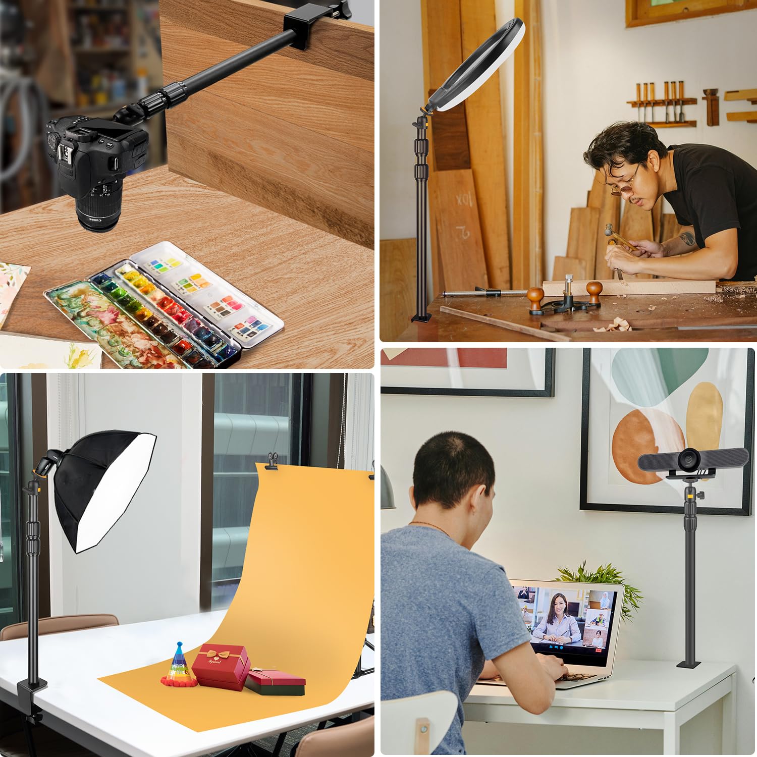Camera Desk Mount Webcam Stand With 360 Ball Head, Adjustable Table Light Stand 14.4'' 32.3'', Tabletop C Clamp For Dslr Camera,