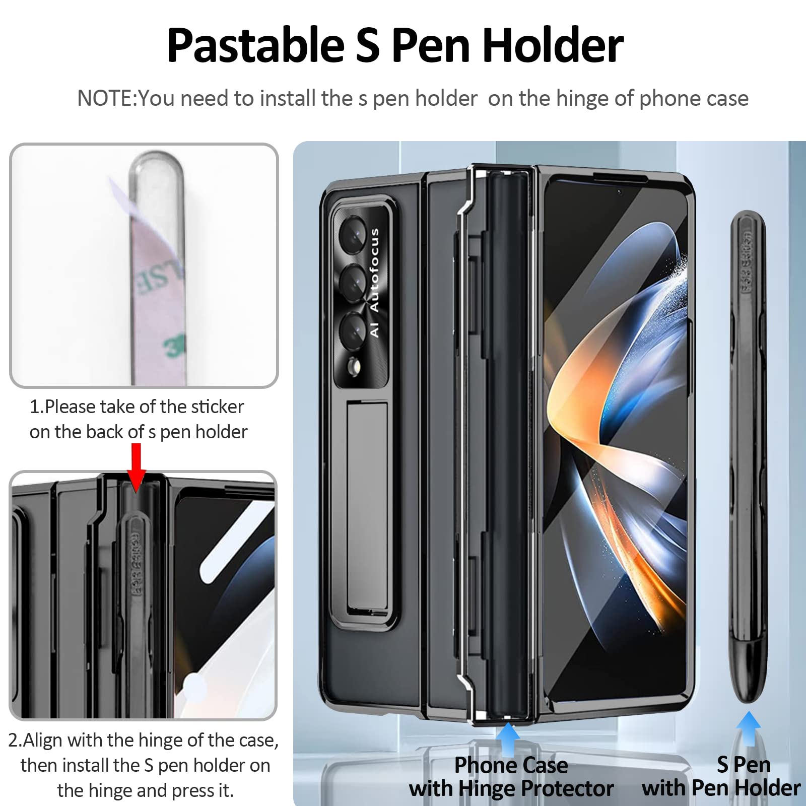 (New) Miimall For Samsung Galaxy Z Fold 4 Case With S Pen & Pen Holder, One Piece Design For Fold 4 Case With Screen Protector &