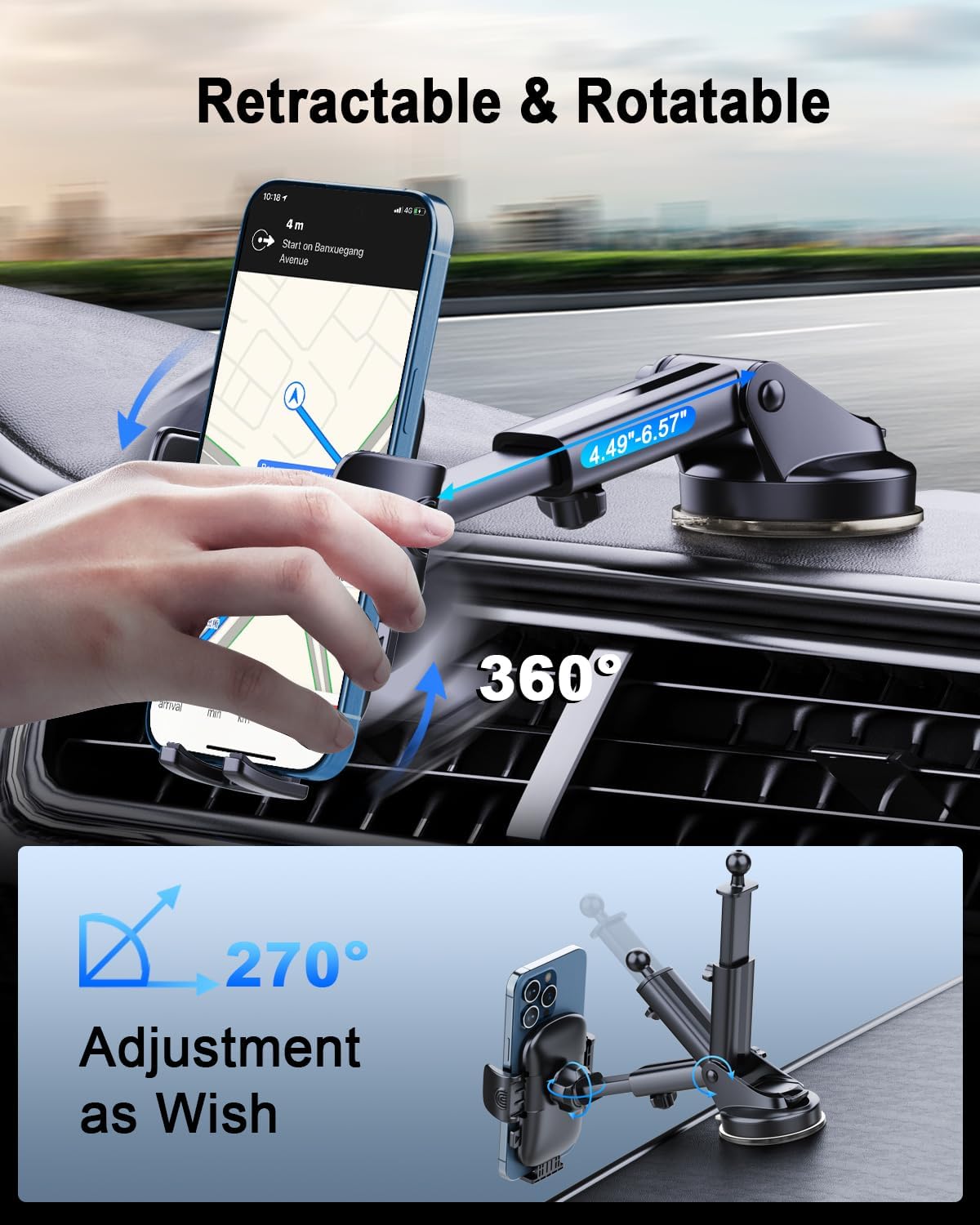 [2025 New] Car Phone Holder [Upgraded Strongest Suction & Clip] Cell Phone Mount For Dashboard Windshield Vent,Mobile Stand Base