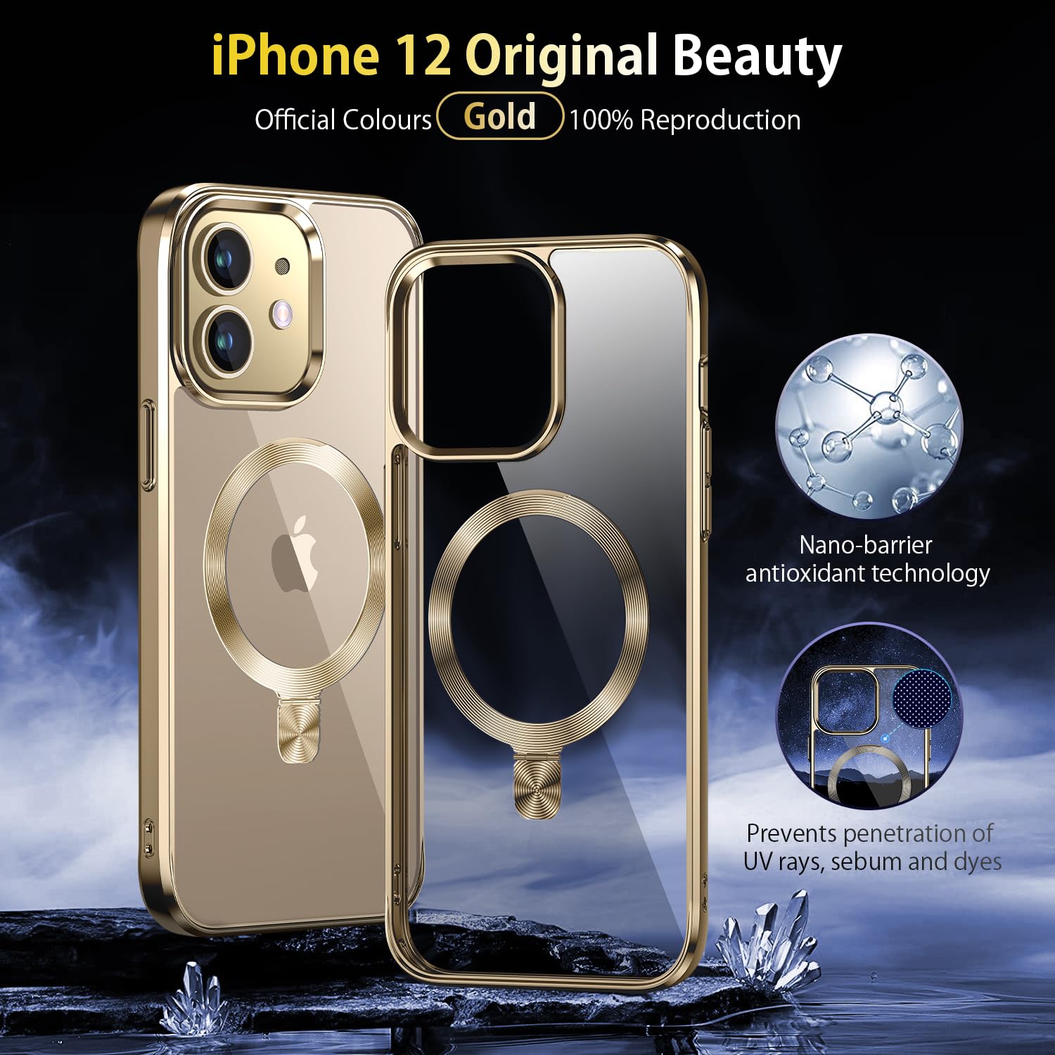 Tlikemiss [Cd Ring Compatible With Magsafe Invisible Stand] Magnetic For Iphone 12 Mini Case, [Electroplated Bumper Non Yellowin