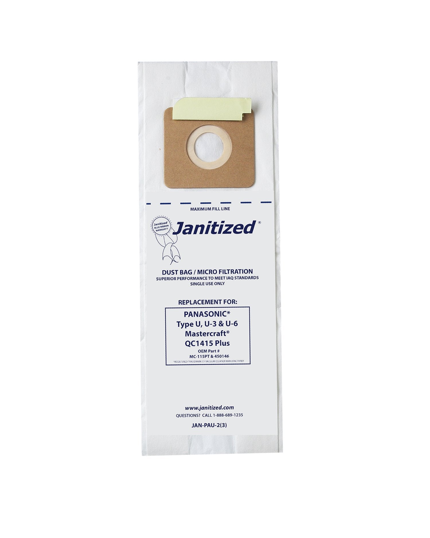 Janitized Vacuum Filter Bags Designed To Fit Panasonic Upright Type U, 36/Carton