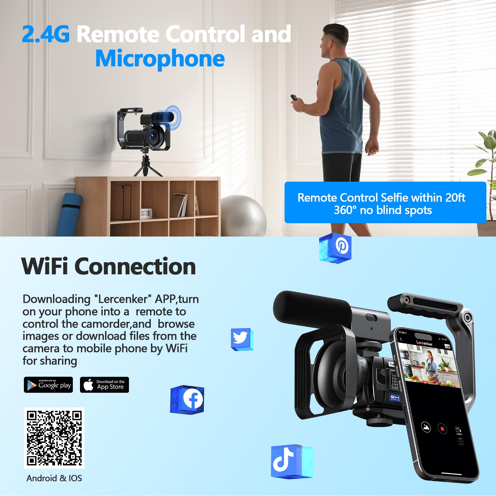 Video Camera Camcorder 5K 56Mp Vlogging Camera Youtube Wifi Night Vision 3    270 Rotatable Touchscreen Podcast Camera Recorder