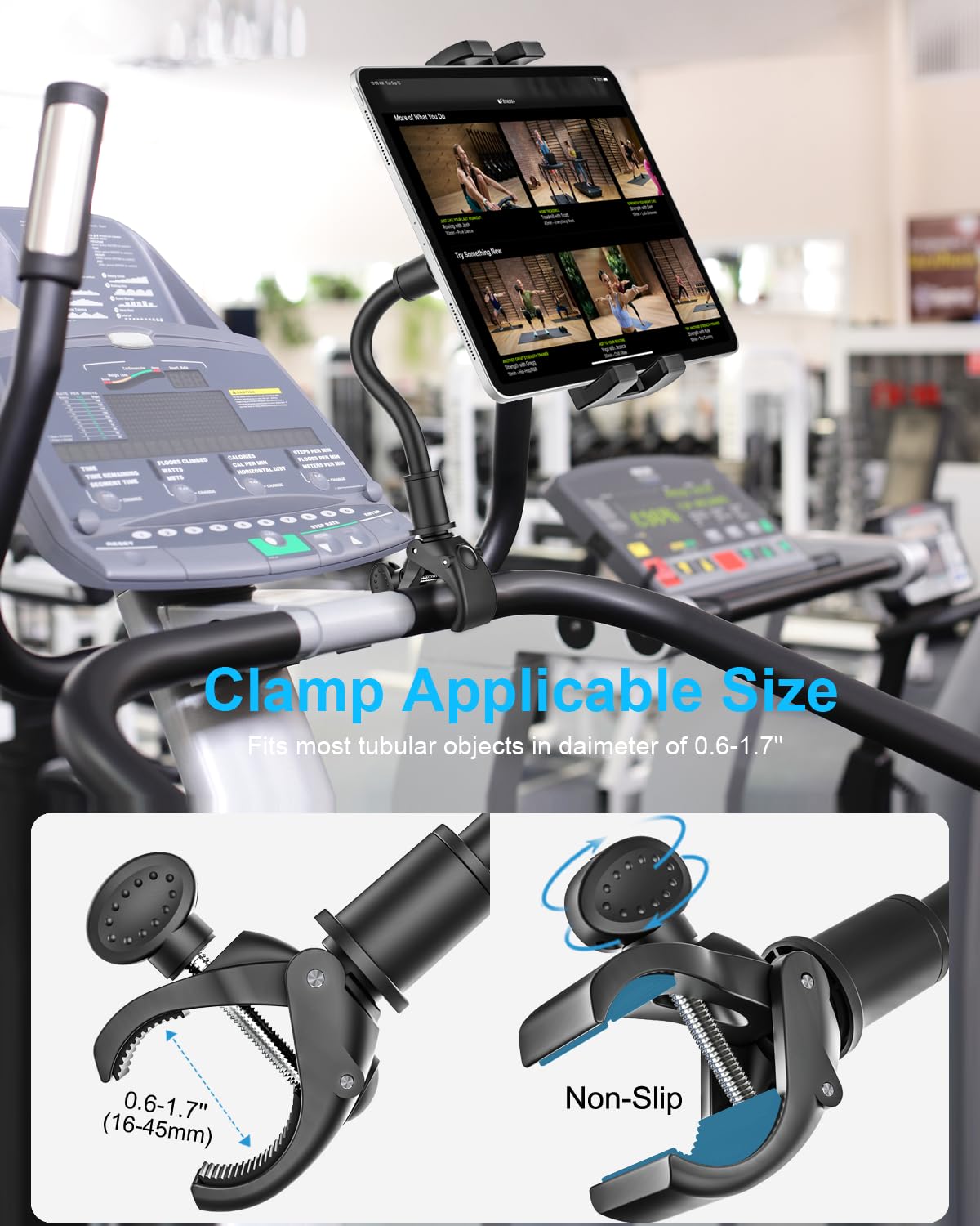 Woleyi Gooseneck Spin Bike Tablet Mount, Elliptical Treadmill Tablet Holder, Indoor Peloton Stationary Exercise Bicycle Tablet C