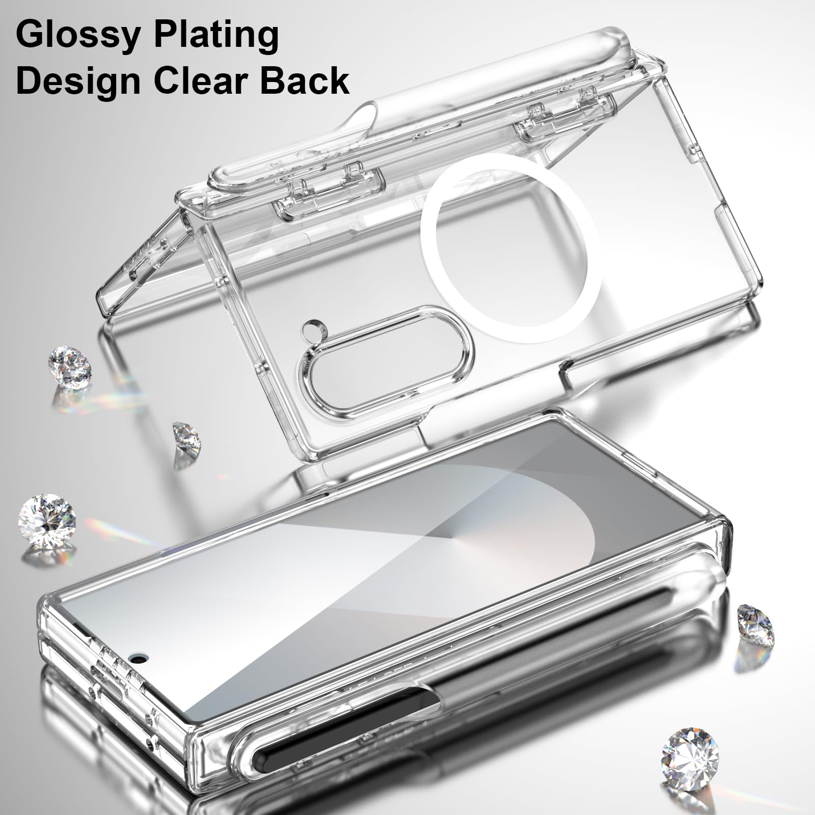 Dakorie For Samsung Z Fold 6 Case Clear Magsafe With Hinge Protection Built-In S Pen Holder & Hd Glass Screen Protector Shockpro