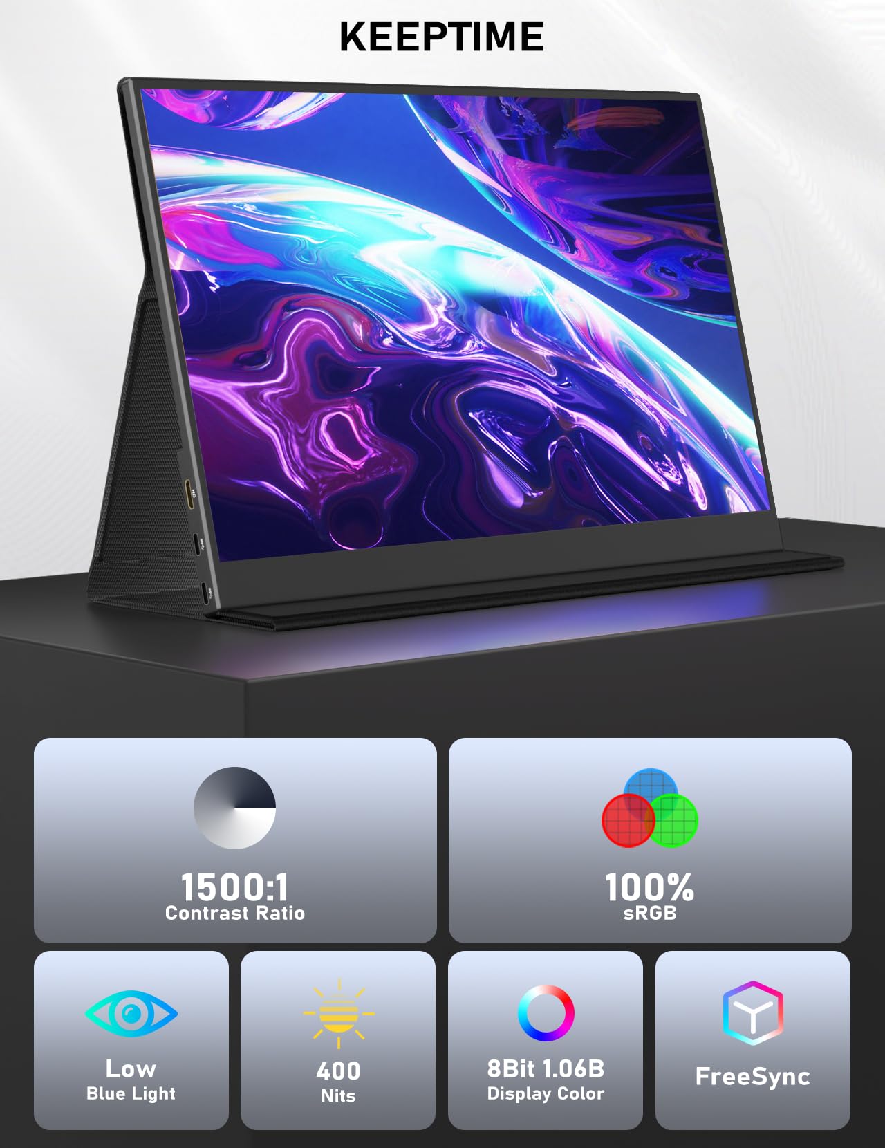 Keeptime 4K Portable Monitor 13.3'' 3840 X 2160 Uhd Usb C Hdmi Laptop Monitor, 100% Srgb Ips Computer Gaming Display Hdr Travel