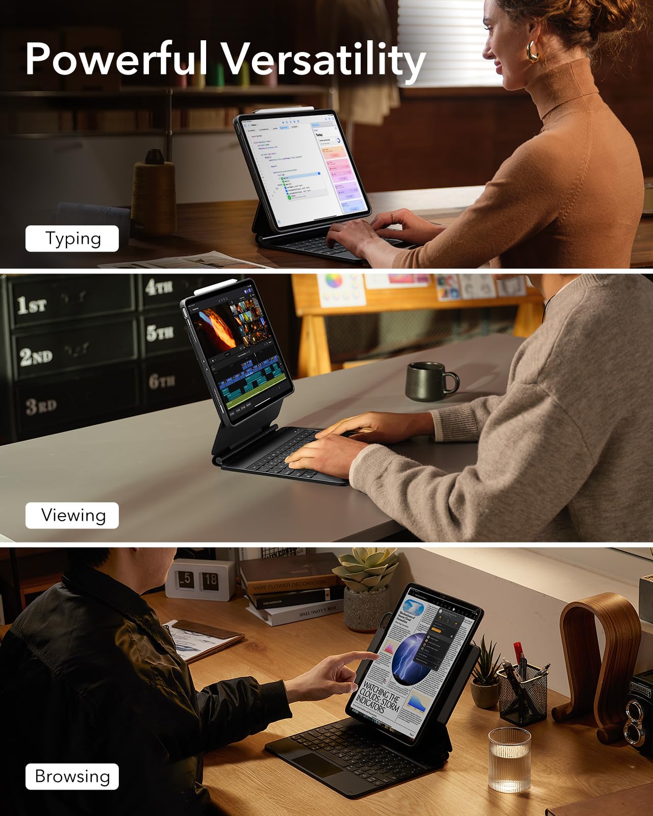 Esr Ipad Pro 13 Inch Case With Keyboard (M4, 2024), Ipad Pro 13 Keyboard Case With Easy Set Magnetic Stand, Portrait/Raised Mode