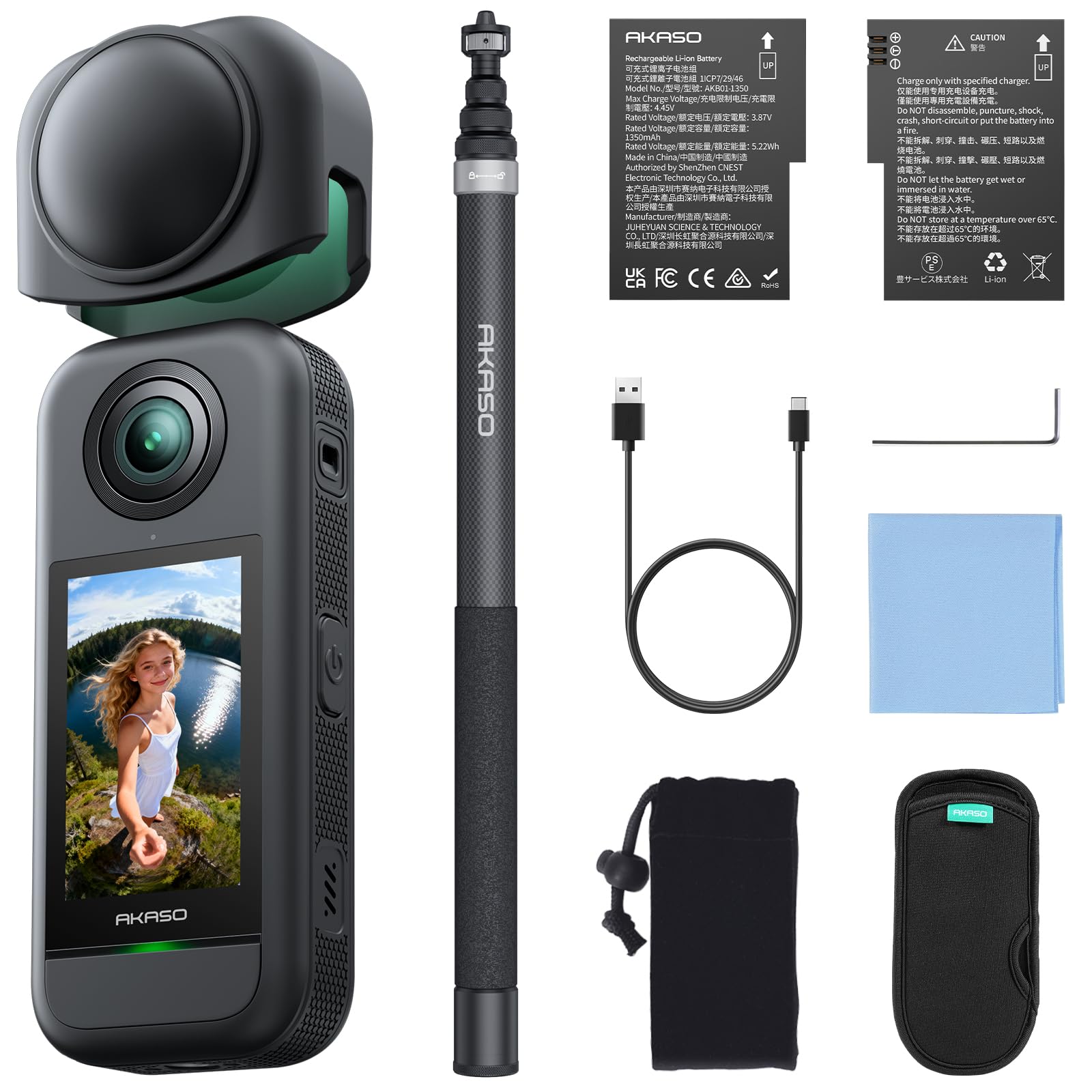 AKASO 360 Action Camera Drone View Combo- 5.7K 360 Video with 1/2 48MP Sensors, 72MP 360 Photo, 360-SuperSmooth, 118 inch (3m) I
