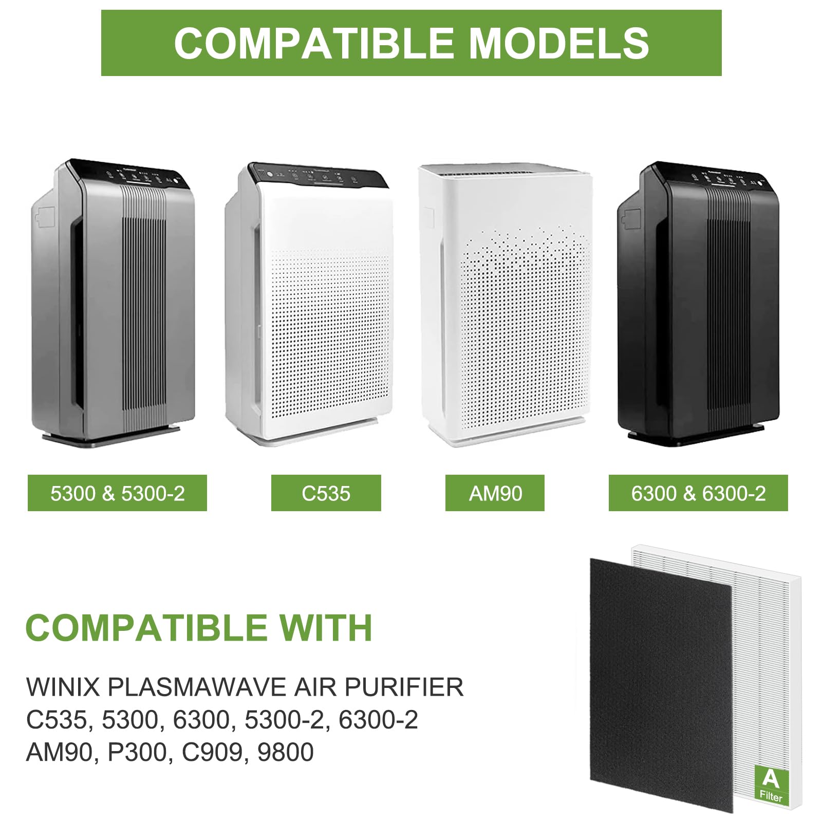 115115 Hepa Replacement Filters A For Winix Plasmawave Air Purifier C535 5300 5300 2 6300 6300 2 P300 Am90 C909 9800, 3 True Hep