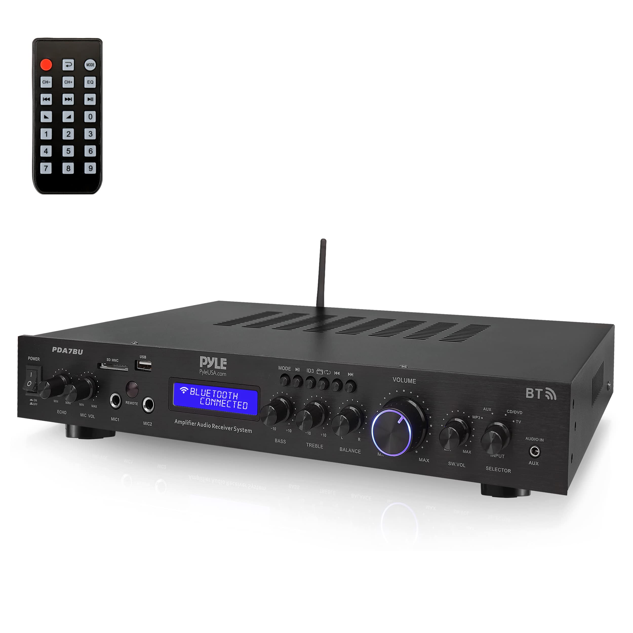 Pyle 5 Channel Rack Mount Bluetooth Receiver, Home Theater Amp, Speaker Amplifier, Bluetooth Wireless Streaming, MP3/USB/SD/AUX/
