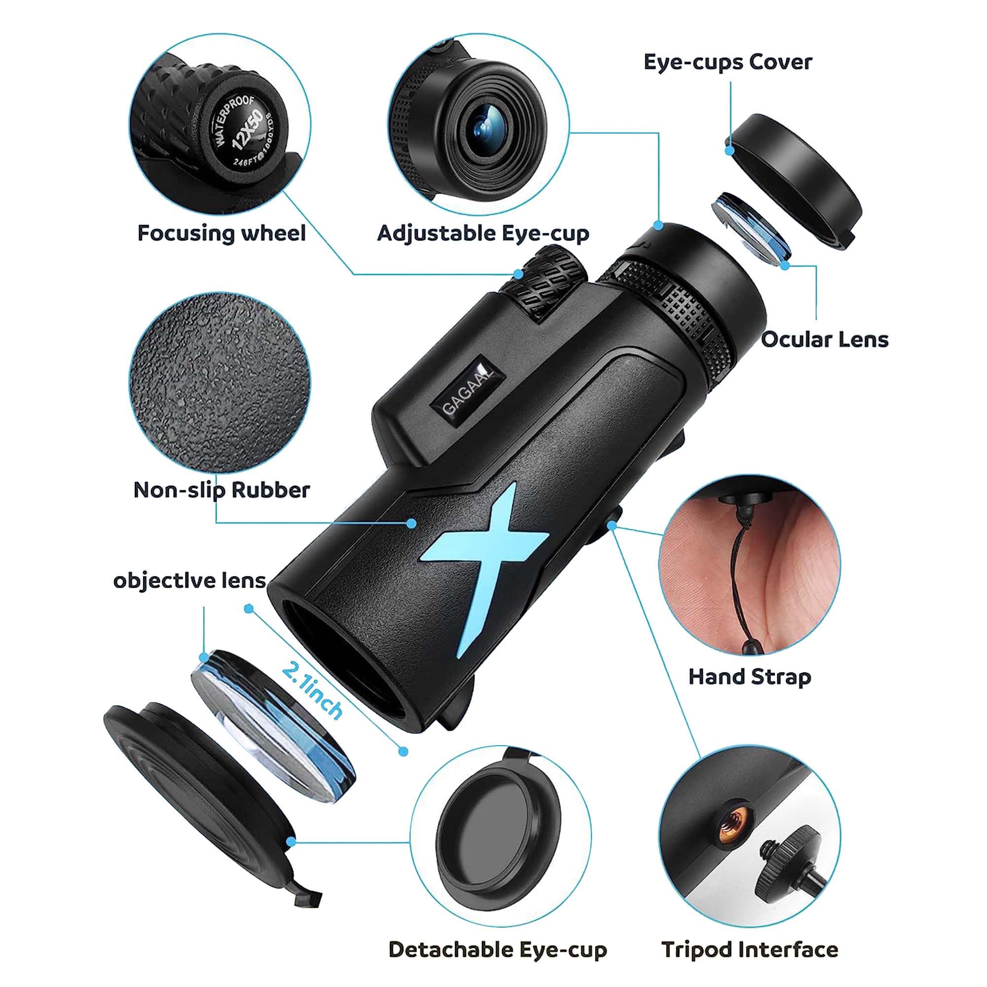 12X50 Monocular Telescope   2023 Small Monocular Telescope High Power, Monocular Telescope For Smartphone Holder & Tripod, Suita