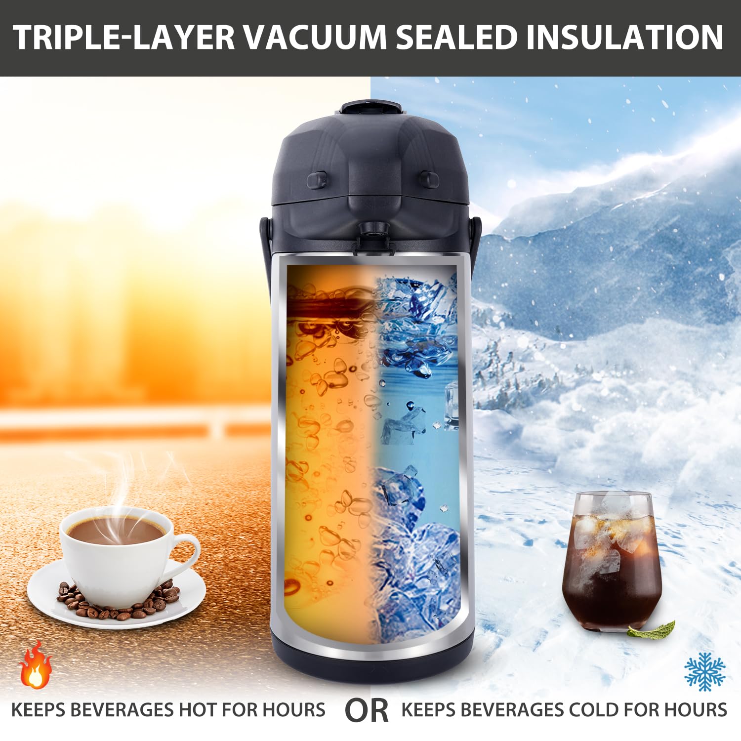 Heritage66 Advanced Thermal Coffee Carafe  Triple Wall Vacuum Insulated Flask  Thermos Keeping Beverages Hot For 12 Hours /24 Ho