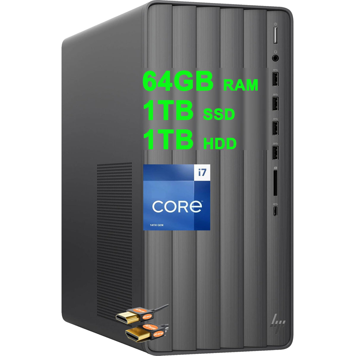 Hp Envy Business Desktop Computer Intel 20-Core I7-14700 64Gb Ram 1Tb Ssd + 1Tb Hdd Usb-C Win11Pro Black + Hdmi Cable